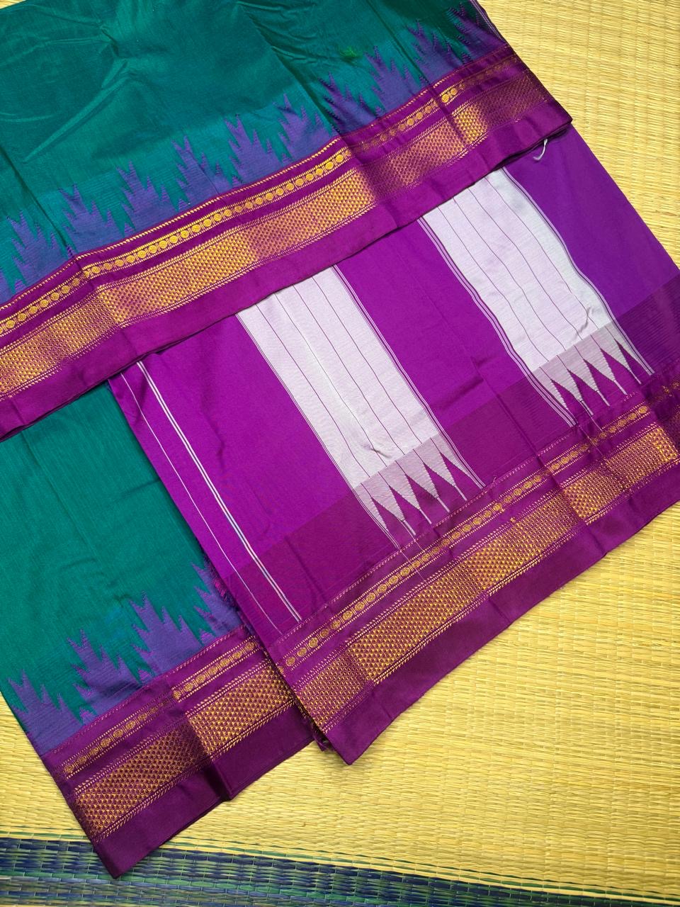 Chikki Paras Ilkal Mercerised Cotton Saree – Temple Gadwall with Plain Ilkal