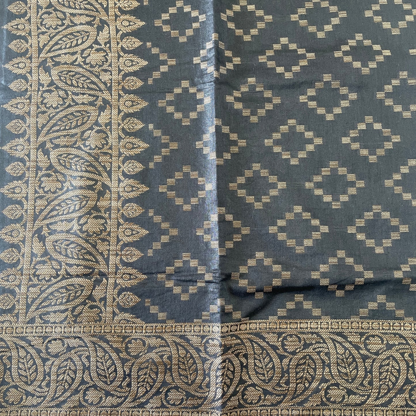 Banarasi Cotton Silk Resham Unstitched Suit Material - Black