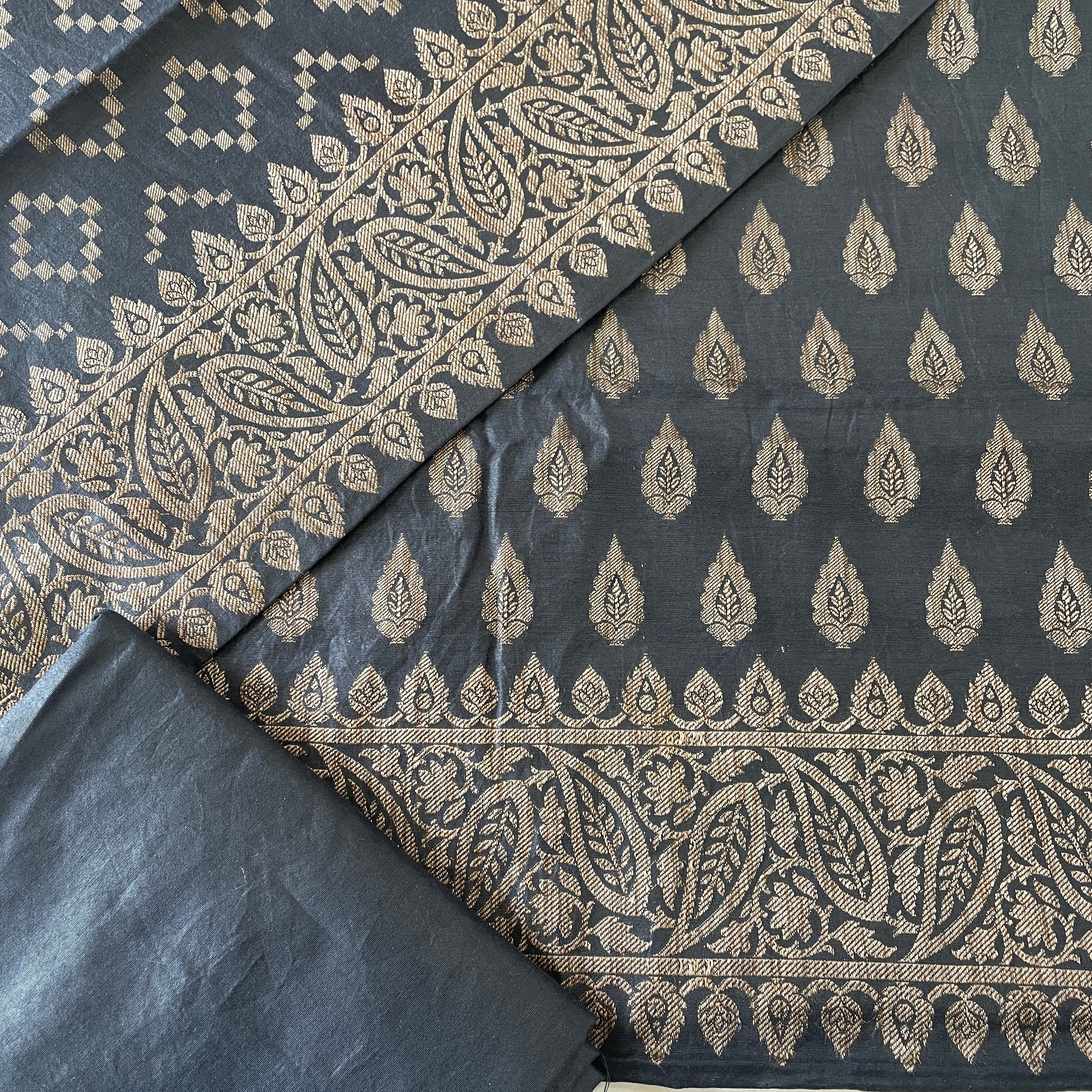 Banarasi Cotton Silk Resham Unstitched Suit Material - Black