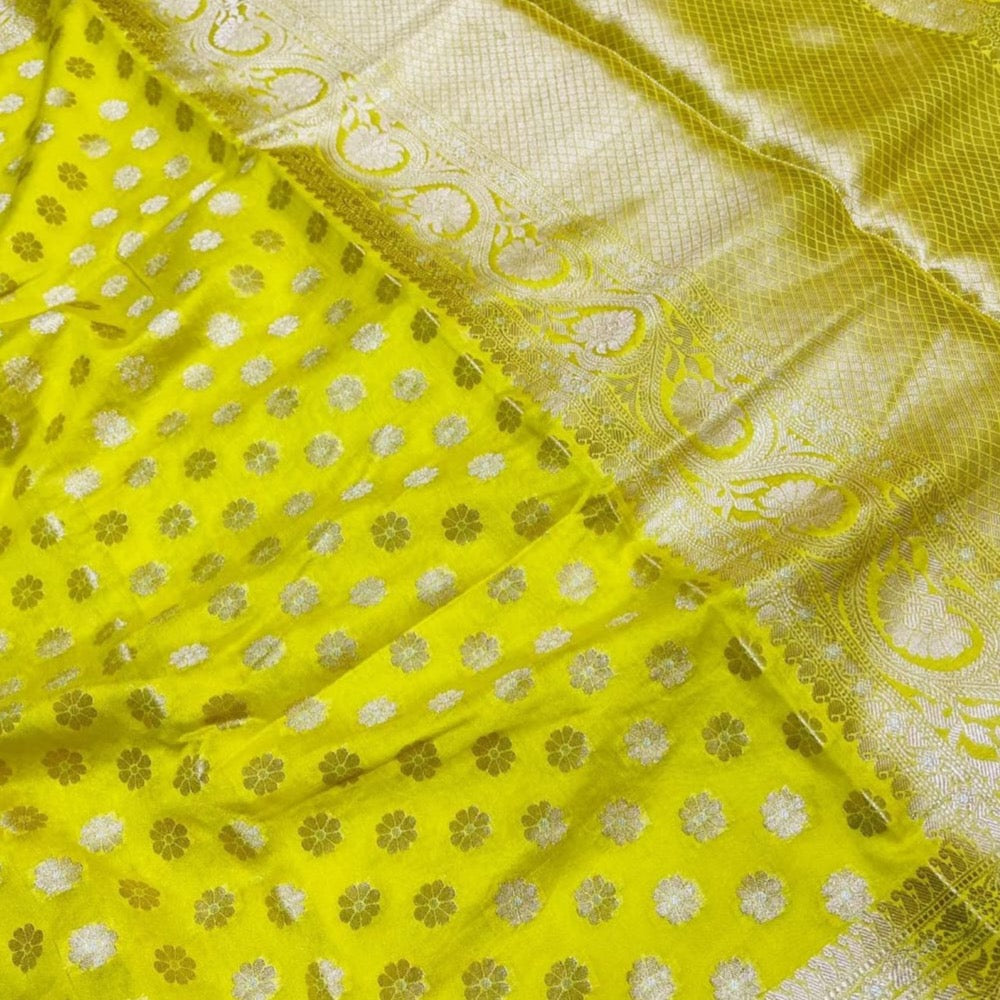 Banarasi Semi Georgette Saree with Silver Meena Woven Work - Beige, Pink, Green