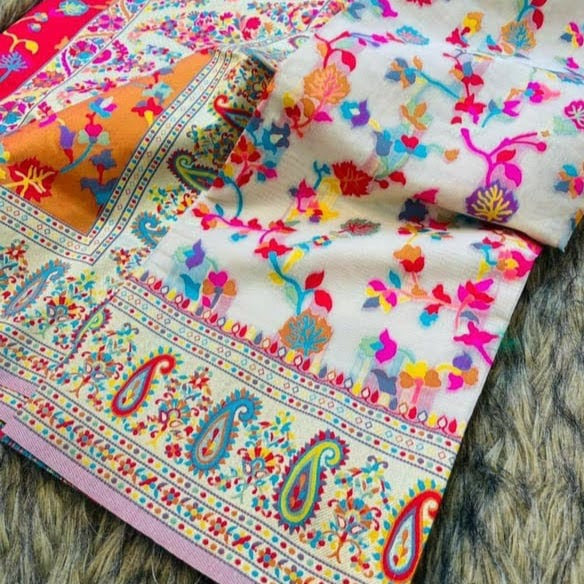 Banarasi Mercerised Silk Panchmeena Gulkari Saree- Sky Blue, Onion Pink, Black, Pista Green, White,