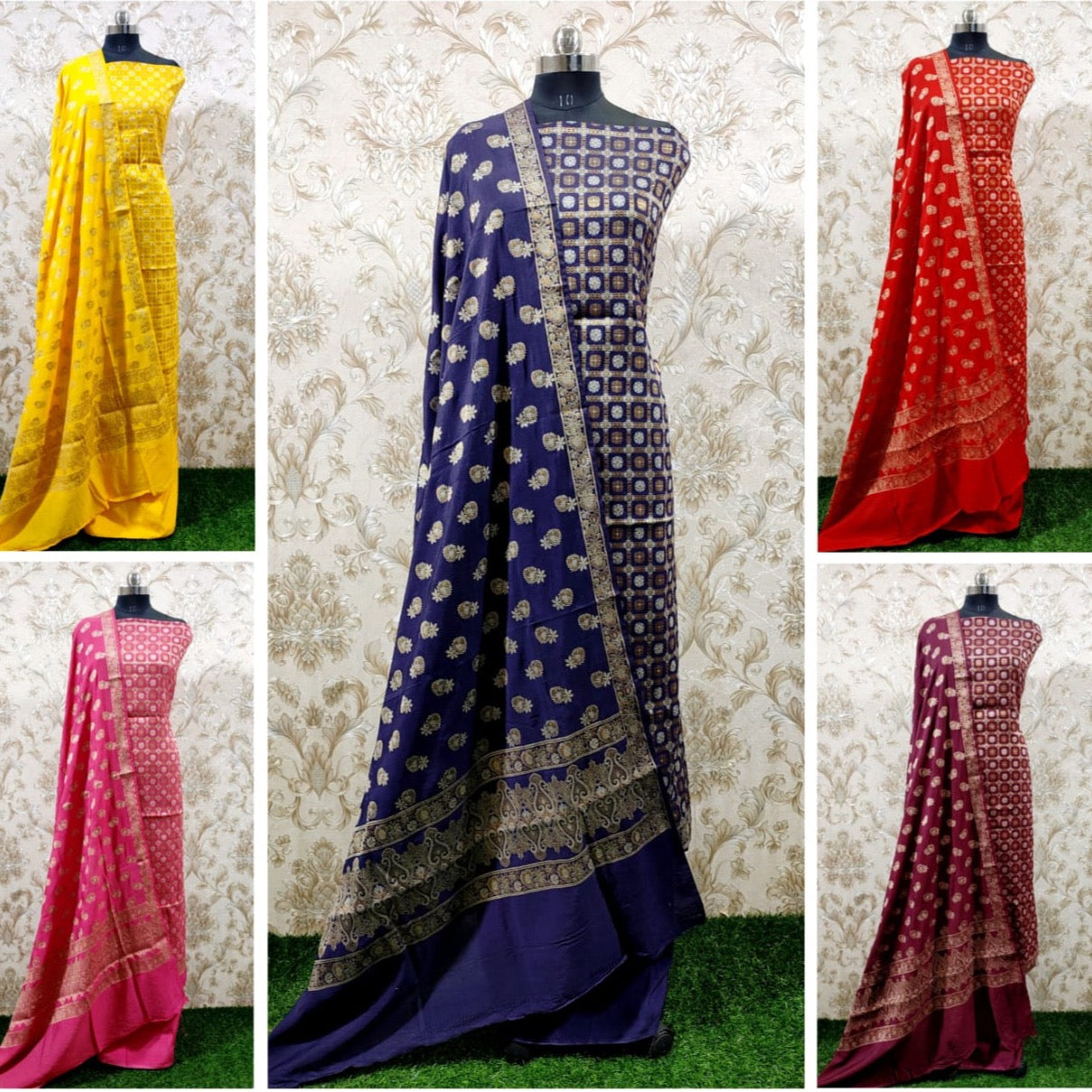 Banarasi Unstitched Chinya Silk Dyeable Suit Material - Yellow ( various colours available)