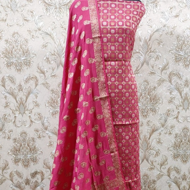 Banarasi Unstitched Chinya Silk Dyeable Suit Material - Yellow ( various colours available)