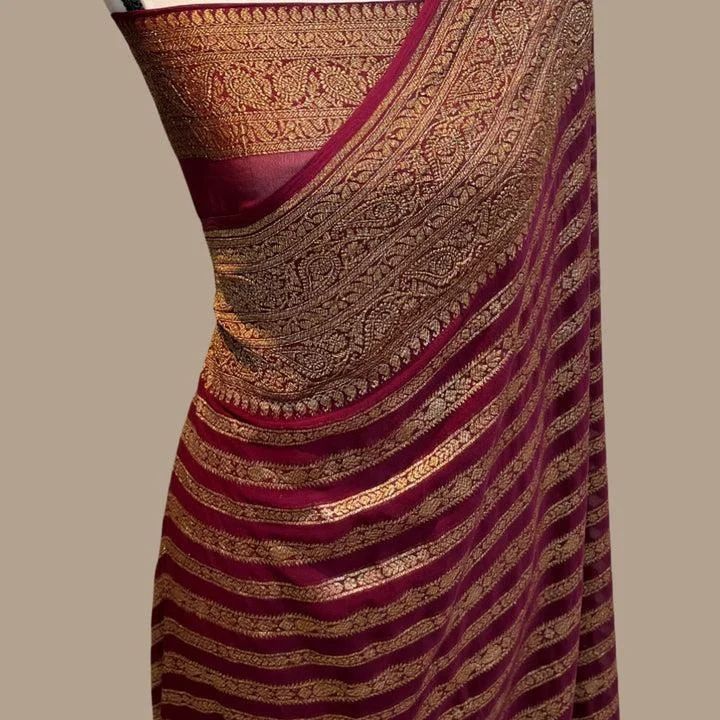 Banarasi Semi Georgette Silk Saree With Rich Jari Woven Pallu - Yellow, Pink, White, Black and Maroon