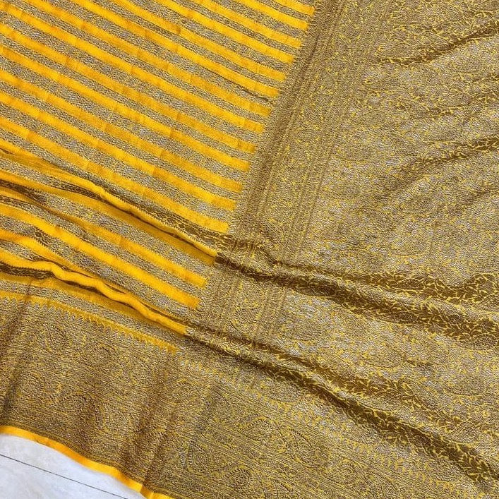 Banarasi Semi Georgette Silk Saree With Rich Jari Woven Pallu - Yellow, Pink, White, Black and Maroon