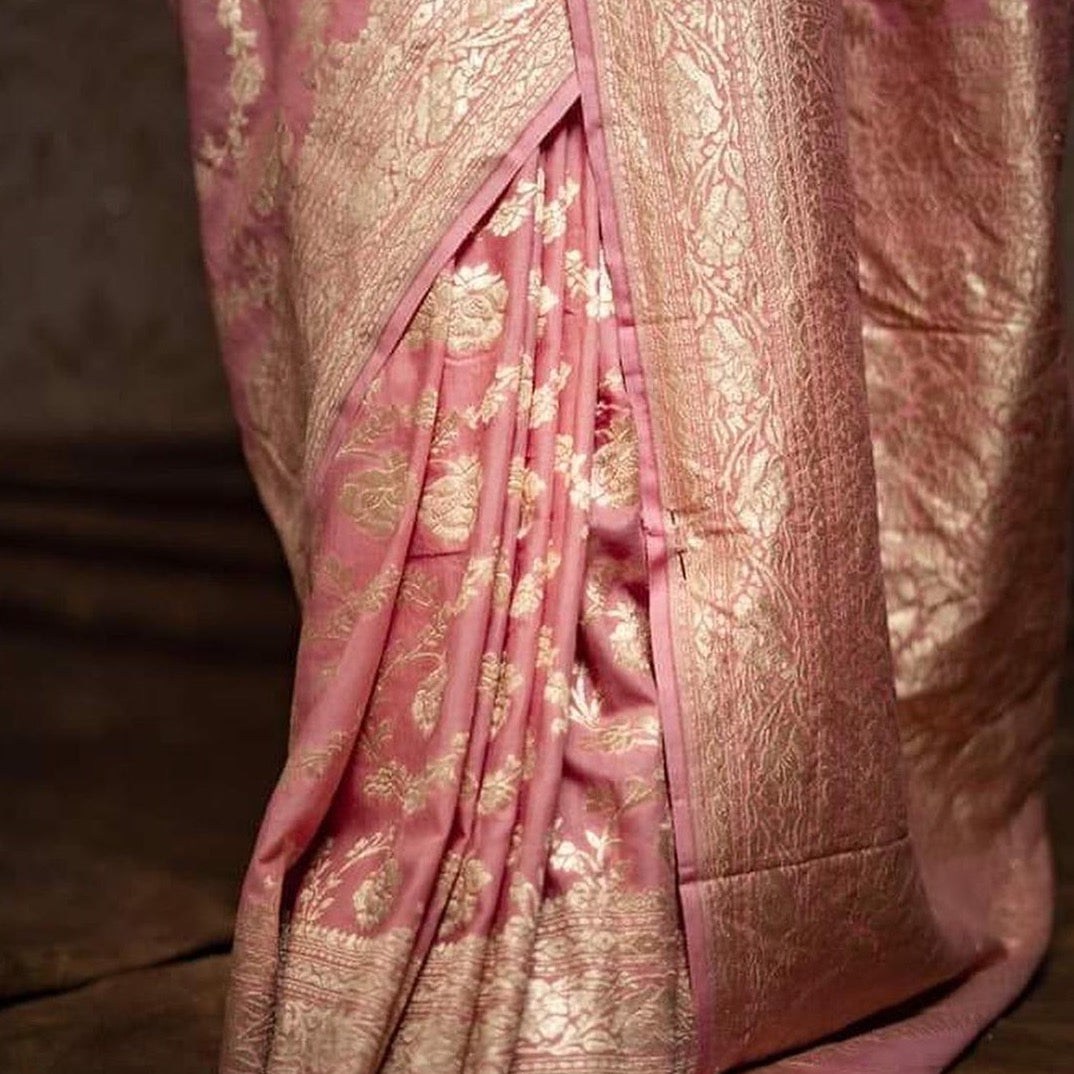 Banarasi Semi Georgette Silk Saree - Beige, Maroon, Sea Blue -Green, Onion Light Pink, Orange and Light Purple.