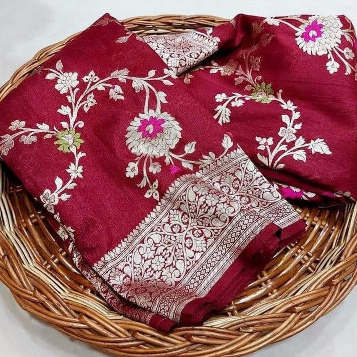 Banarasi Semi Georgette Alfi Saree - Yellow, Black, Purple, Red, Maroon, Light blue, Pista Green, Pink