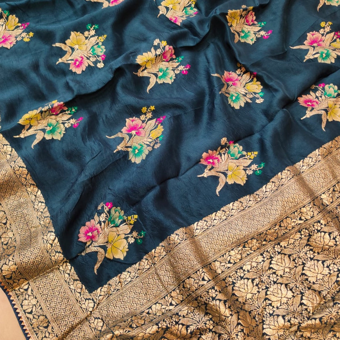 Warm Silk Banarasi Saree With Tilfi Butta -Red, Black, White, Pista Green, Pink, Peach, Blue.