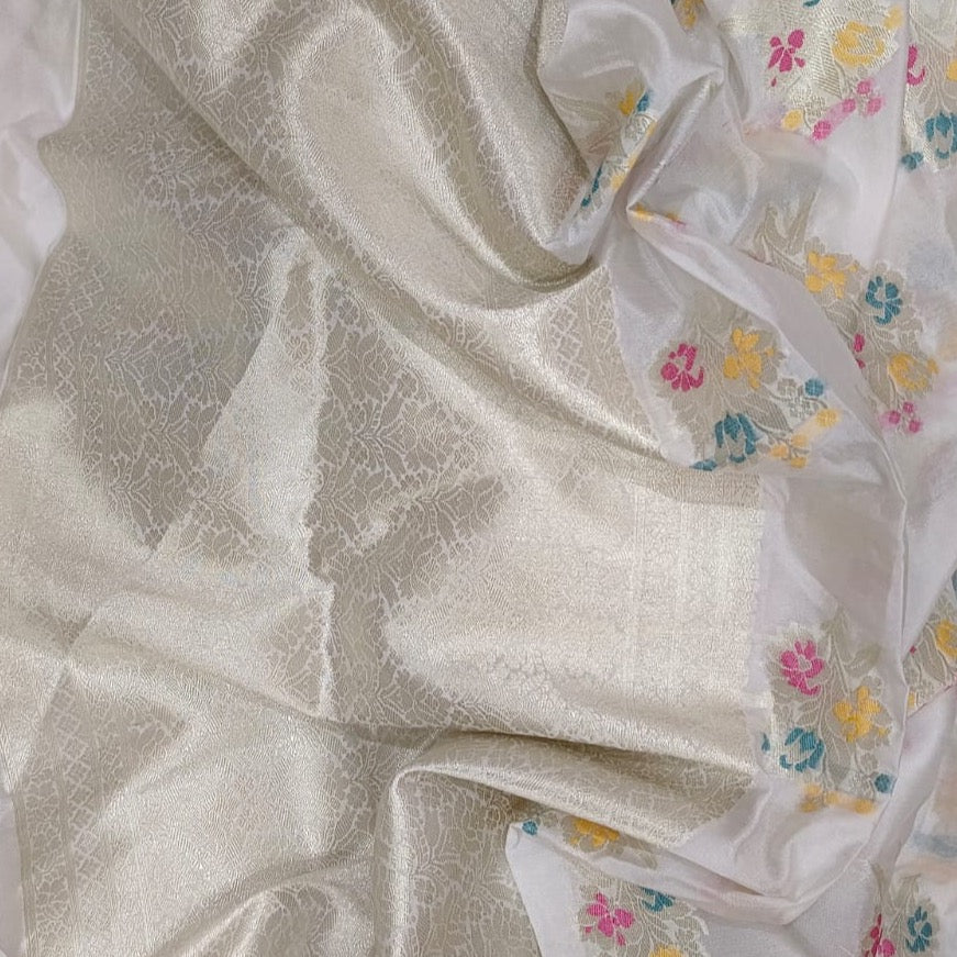 Warm Silk Banarasi Saree With Tilfi Butta -Red, Black, White, Pista Green, Pink, Peach, Blue.