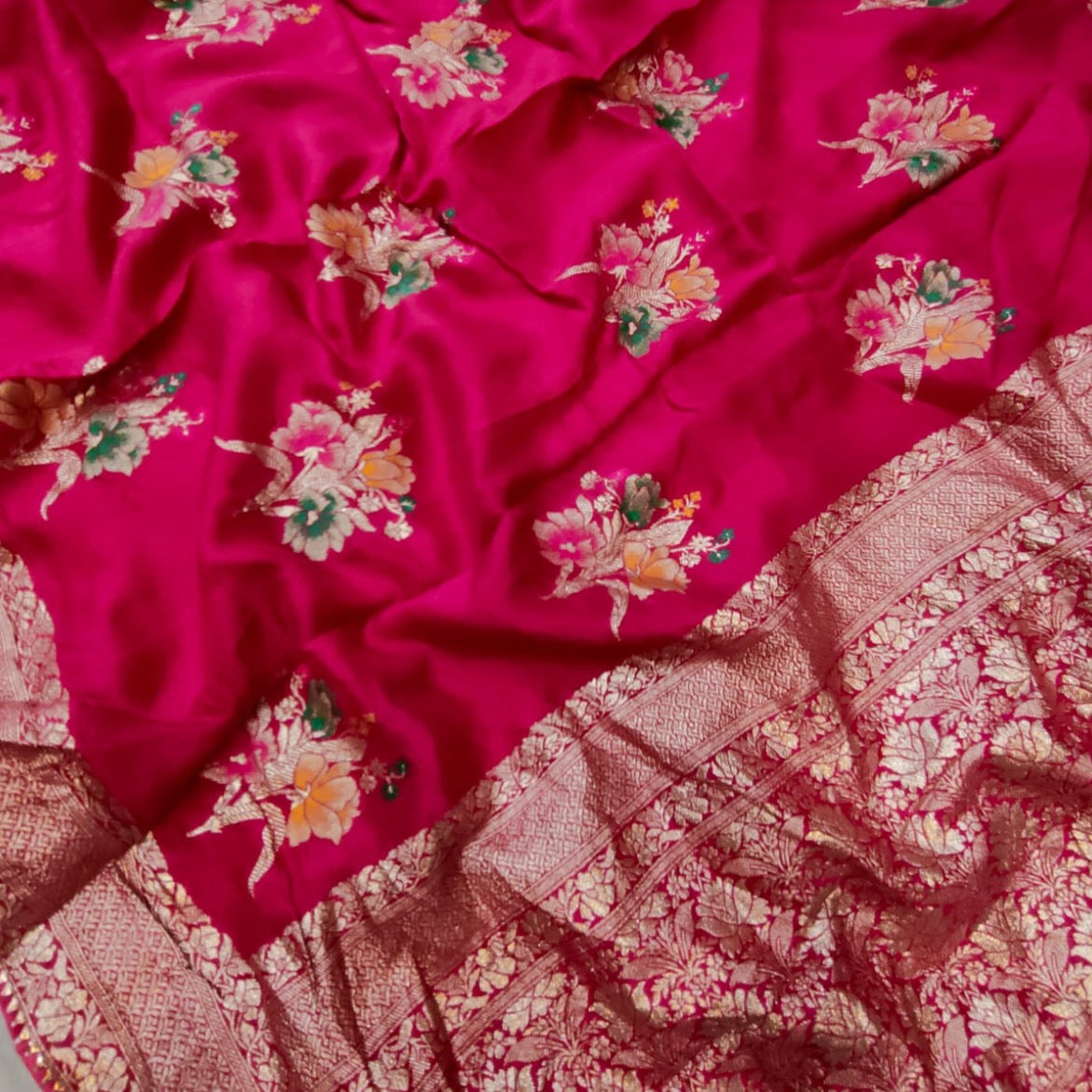 Warm Silk Banarasi Saree With Tilfi Butta -Red, Black, White, Pista Green, Pink, Peach, Blue.