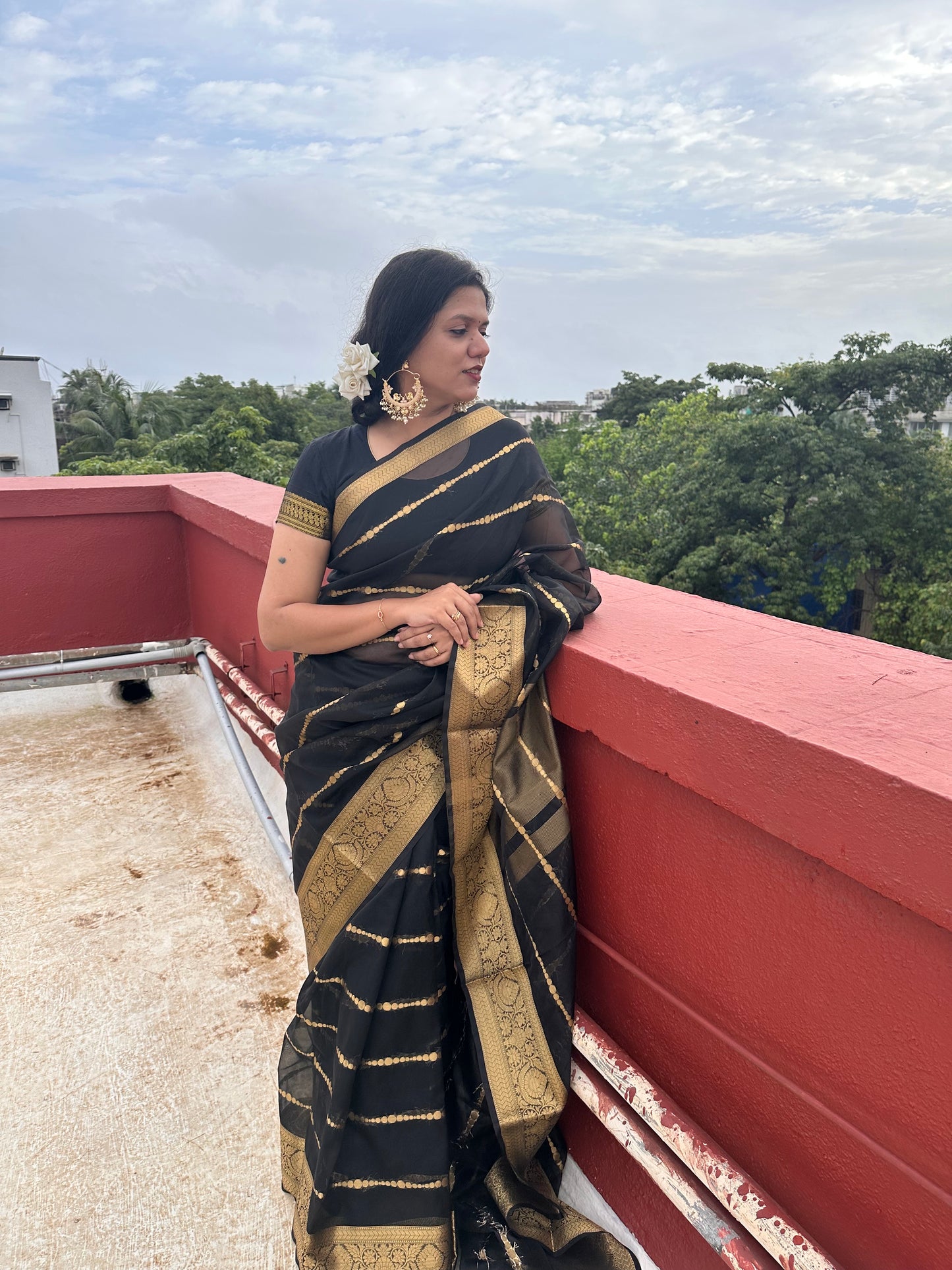 Banarasi Kora Silk Organza Saree- Blue, Black, Yellow, Green, Red, Pink.