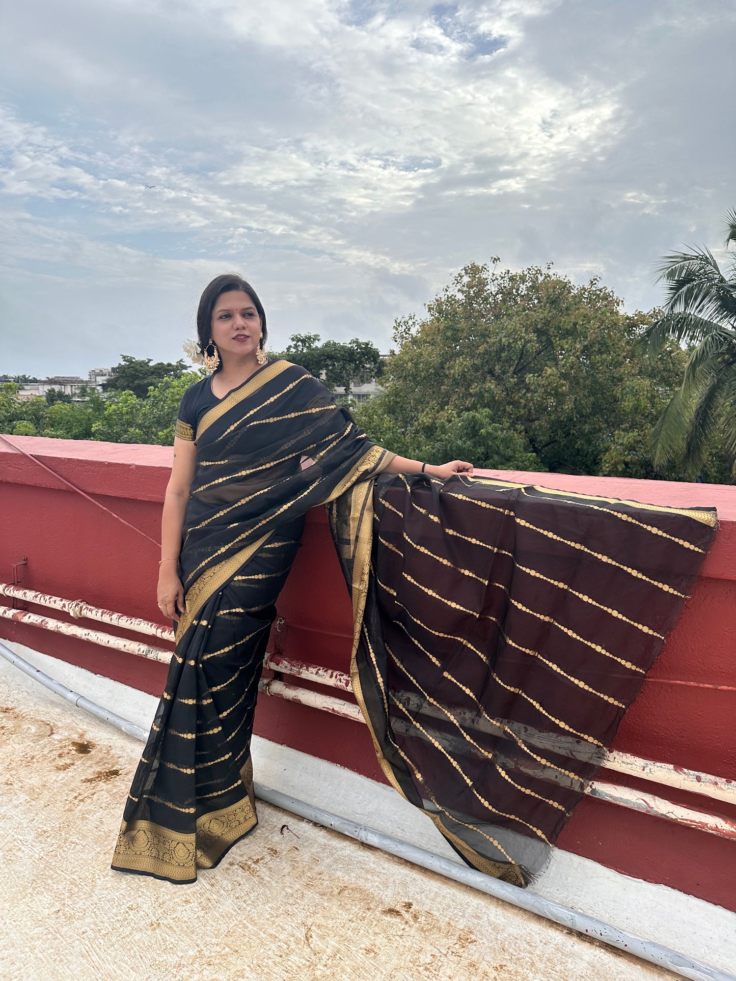 Banarasi Kora Silk Organza Saree- Blue, Black, Yellow, Green, Red, Pink.