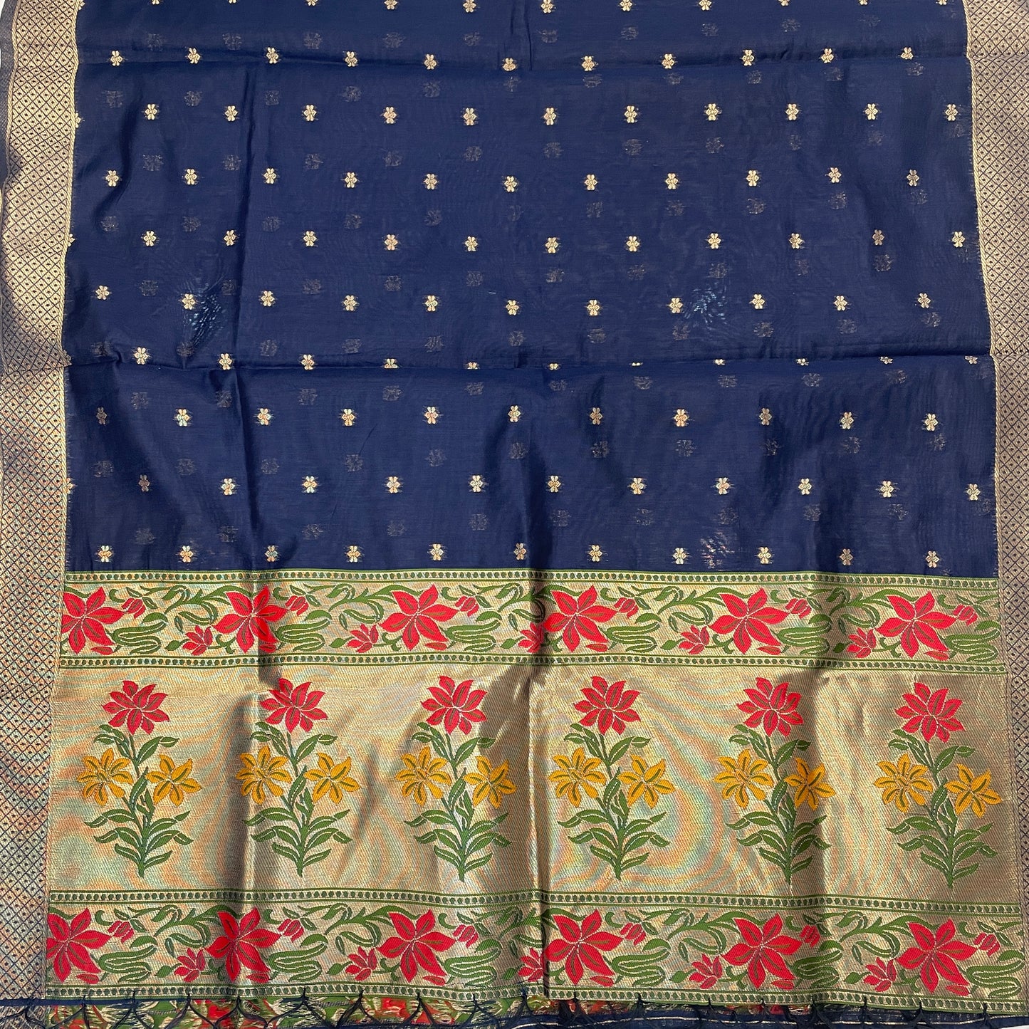 Banarasi Cotton Silk Unstitched Suit Material - Navy Blue (Various Colours available)