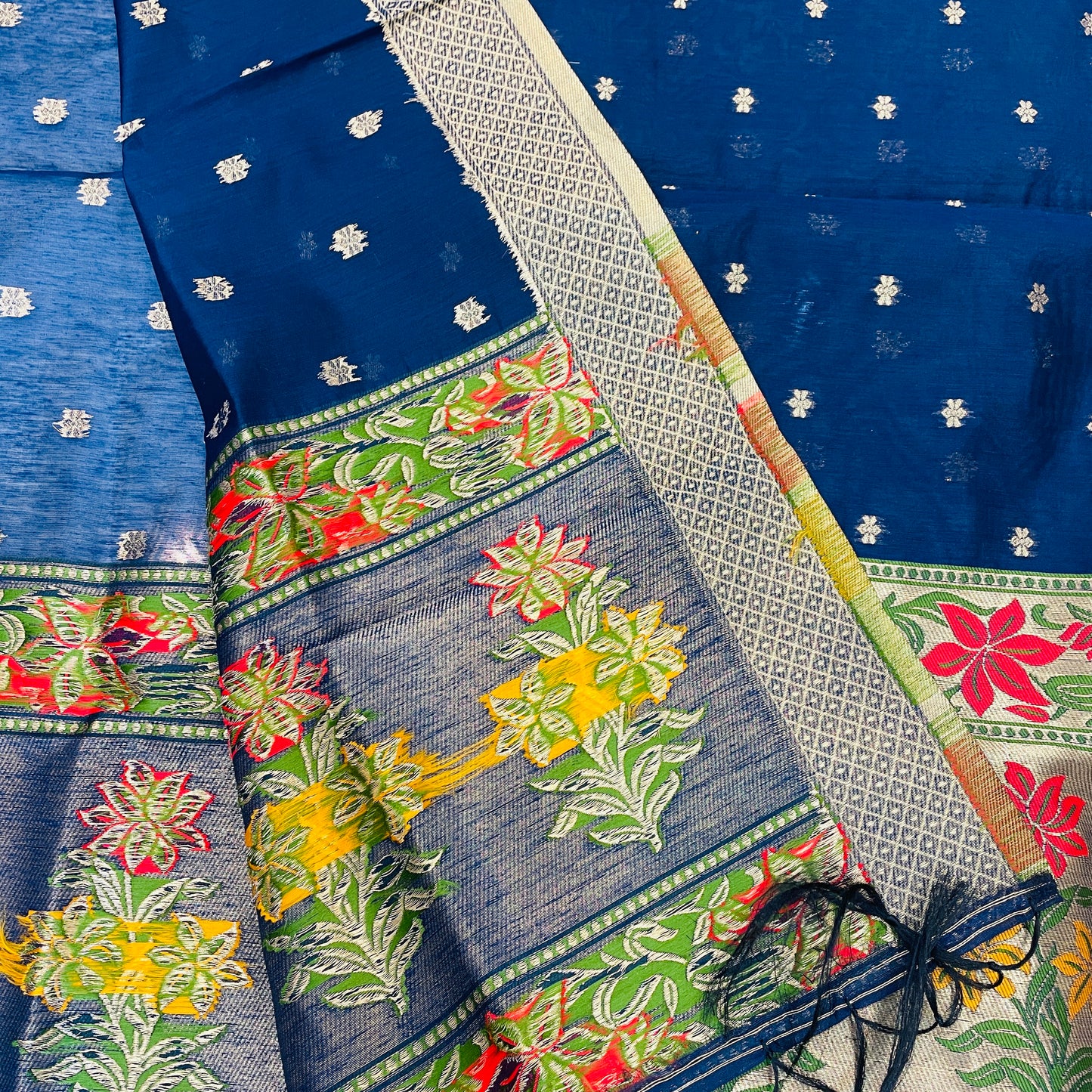 Banarasi Cotton Silk Unstitched Suit Material - Navy Blue (Various Colours available)