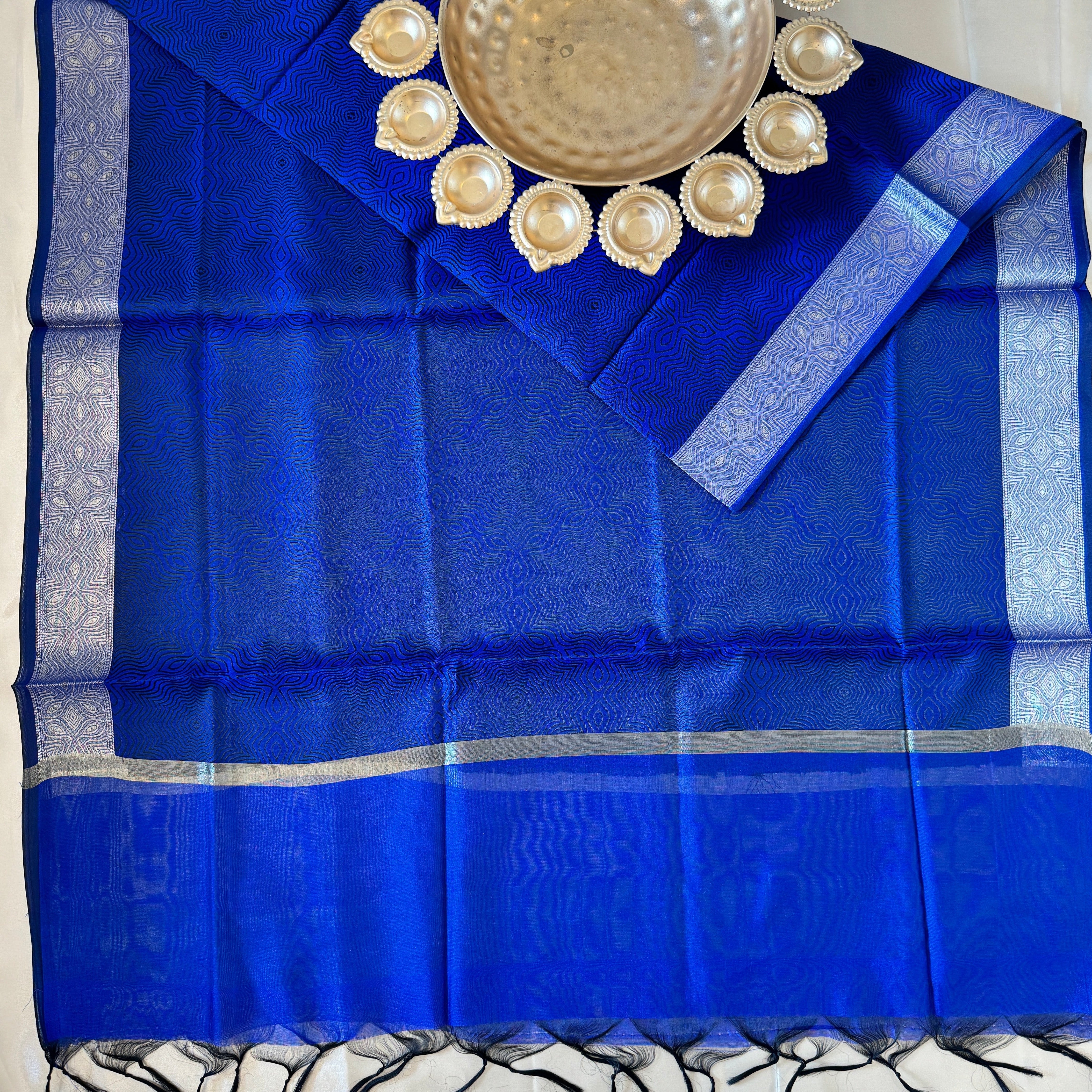 Banarasi Cotton Silk With Elegant Border Dupatta - Cobalt Blue
