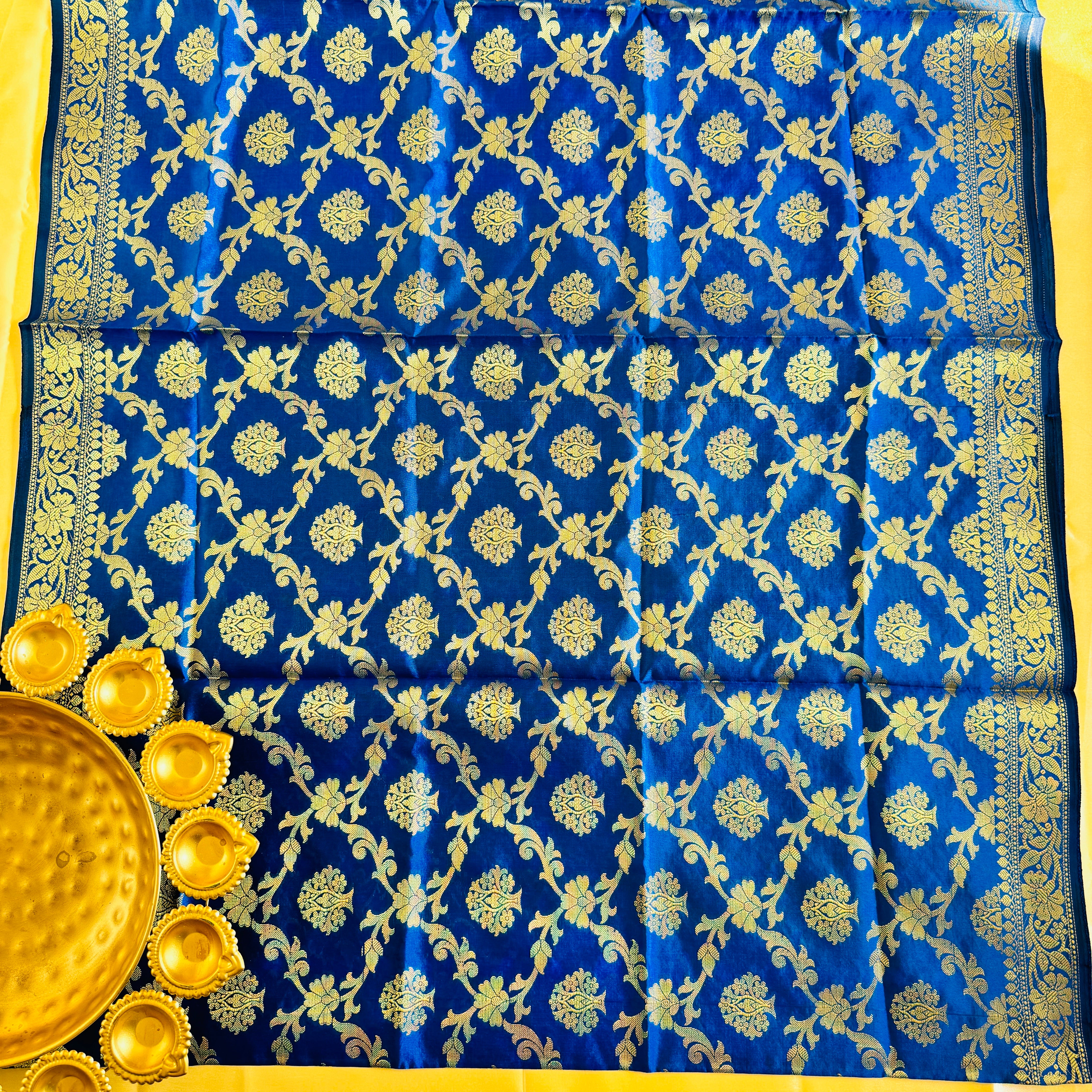 Banarasi Cotton Silk Dupatta With Floral Jaal - Dark Blue
