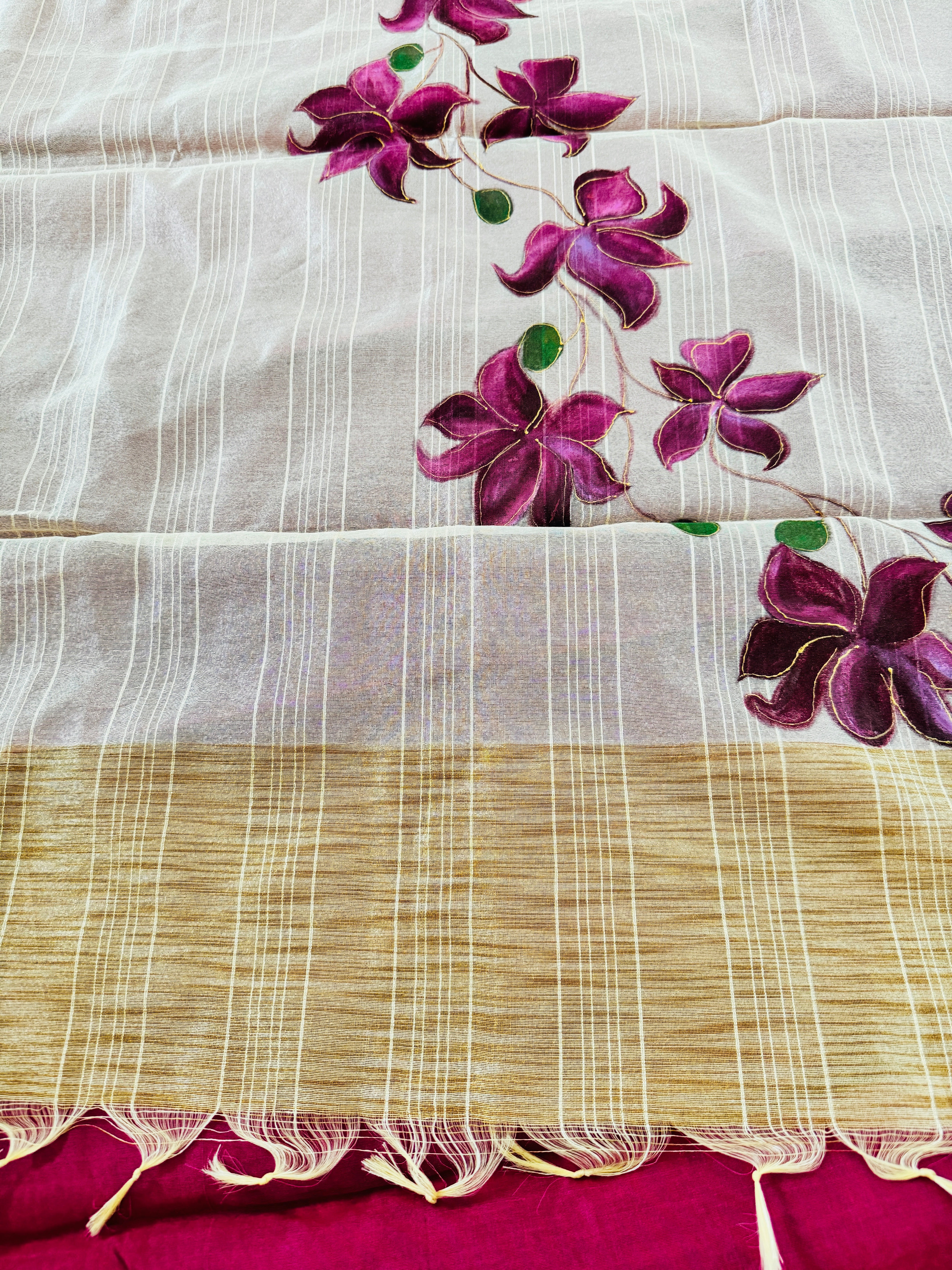 Hand Painted Flower Motifs Dupatta on Kheeja Cotton