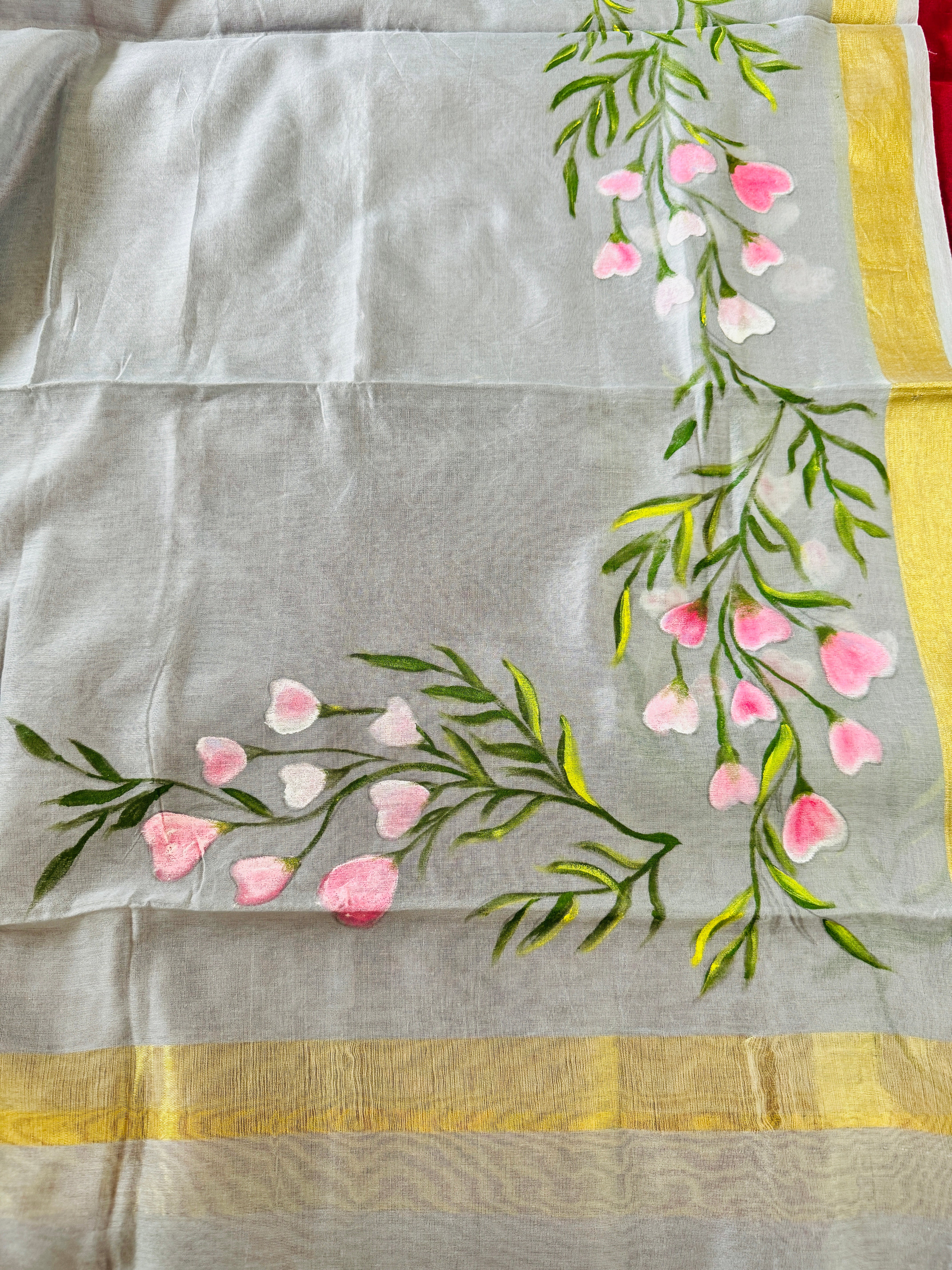 Hand Painted Chanderi Silk Dupatta with Floral Bunches
