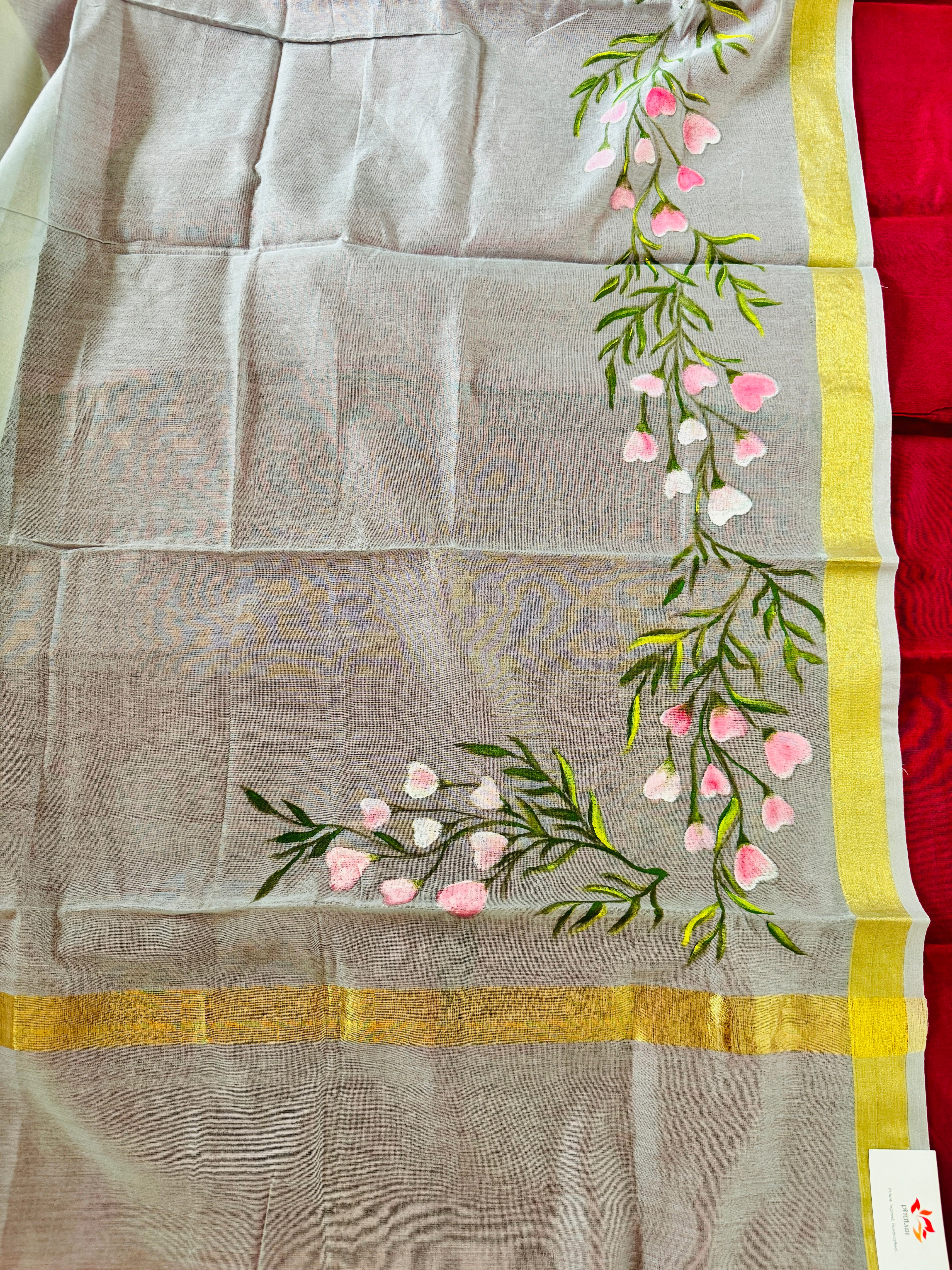 Hand Painted Chanderi Silk Dupatta with Floral Bunches