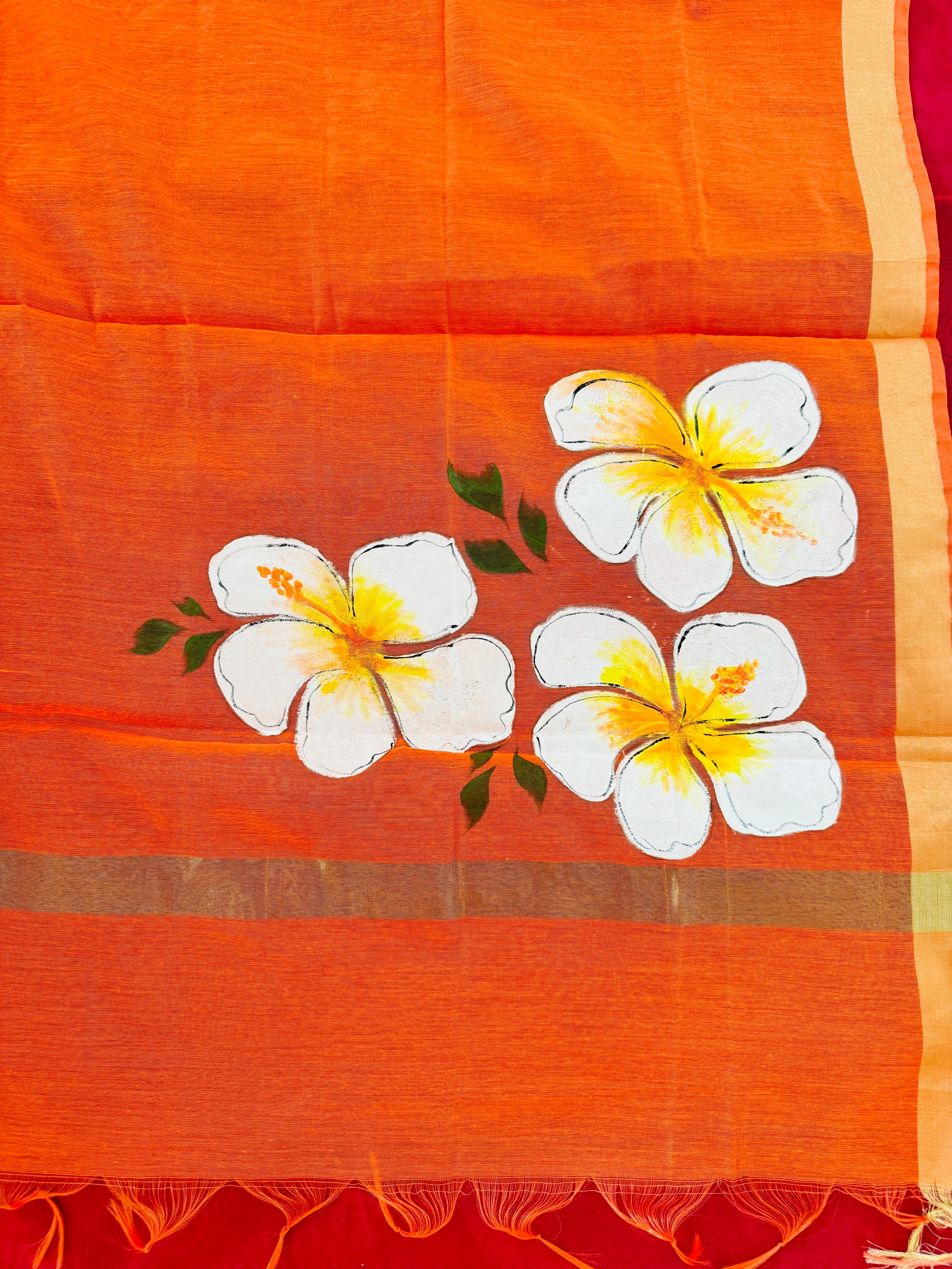 Hand Painted Chanderi Silk Dupatta with Floral Design