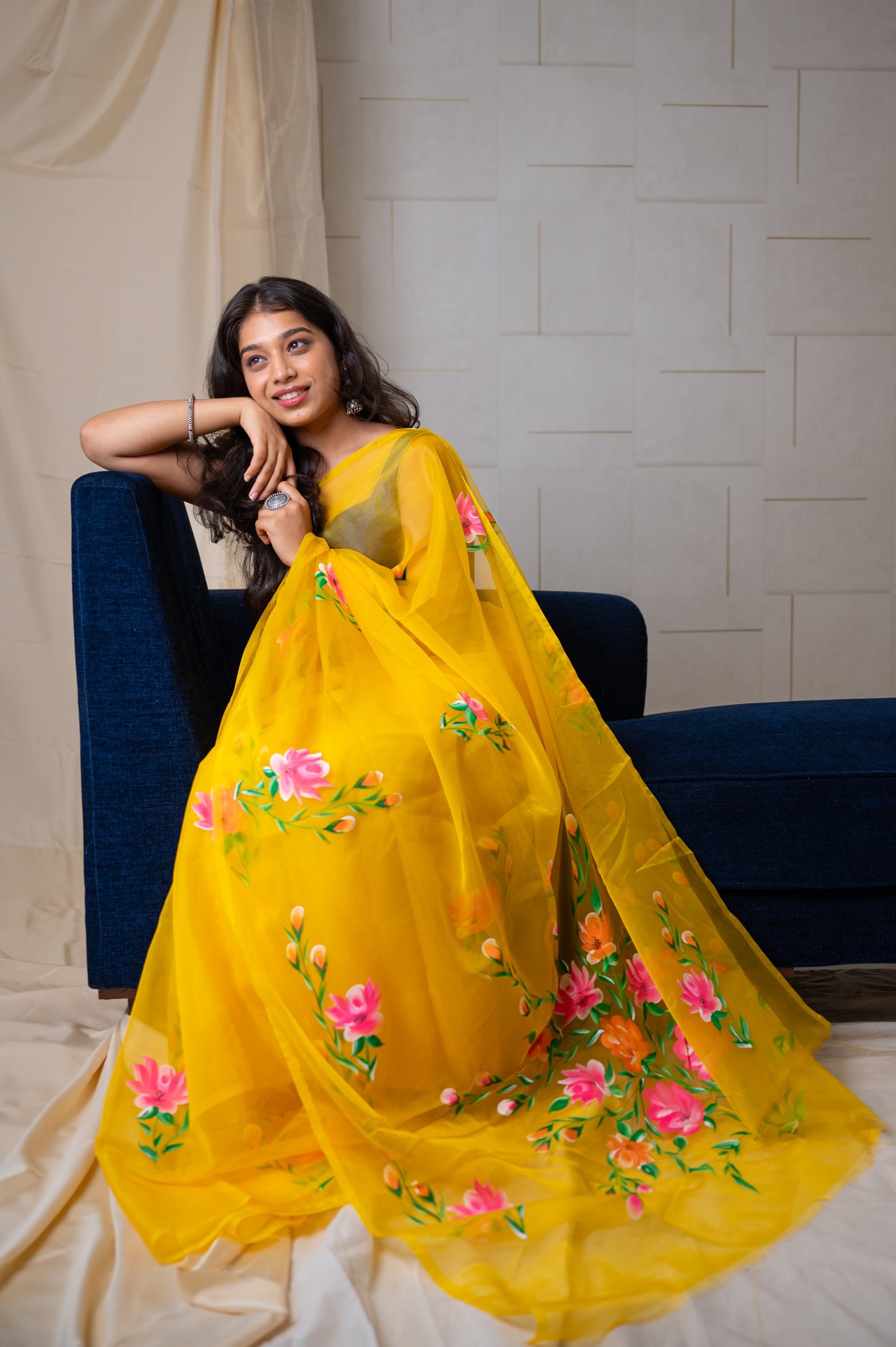 Hand store Painted Organza Saree For Women