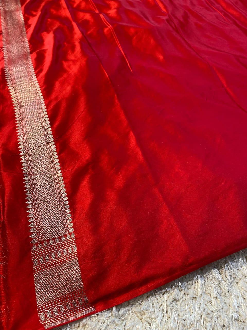 Banarasi Pure Mashroo Silk Saree - Red, Yellow, Onion Pink and more .
