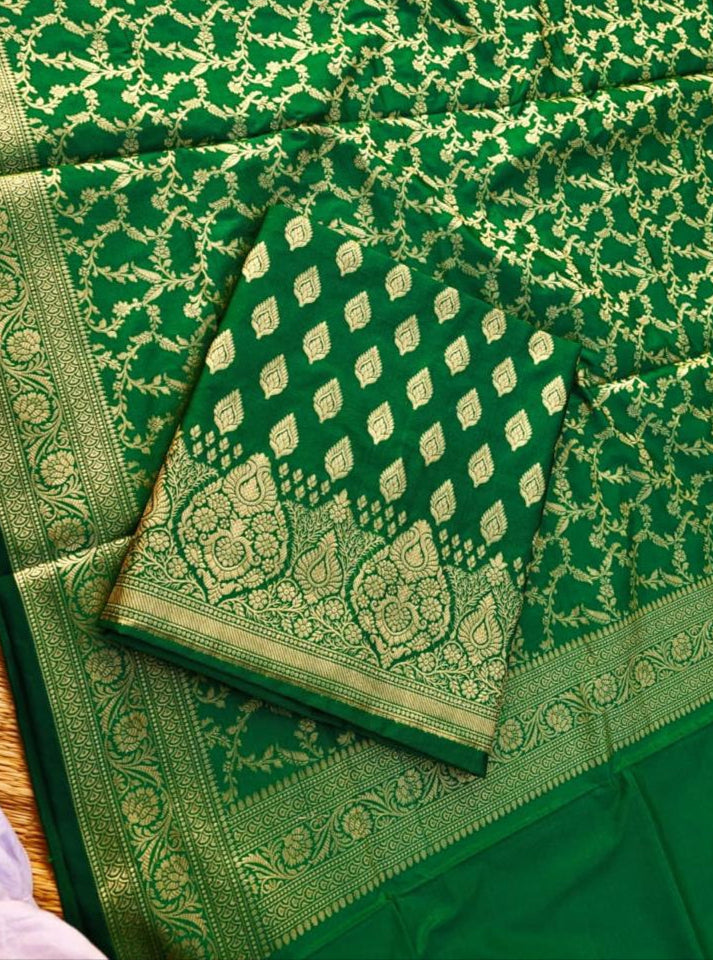 Banarasi Katan Silk Suit  Material - Orange, Green, Red, Black