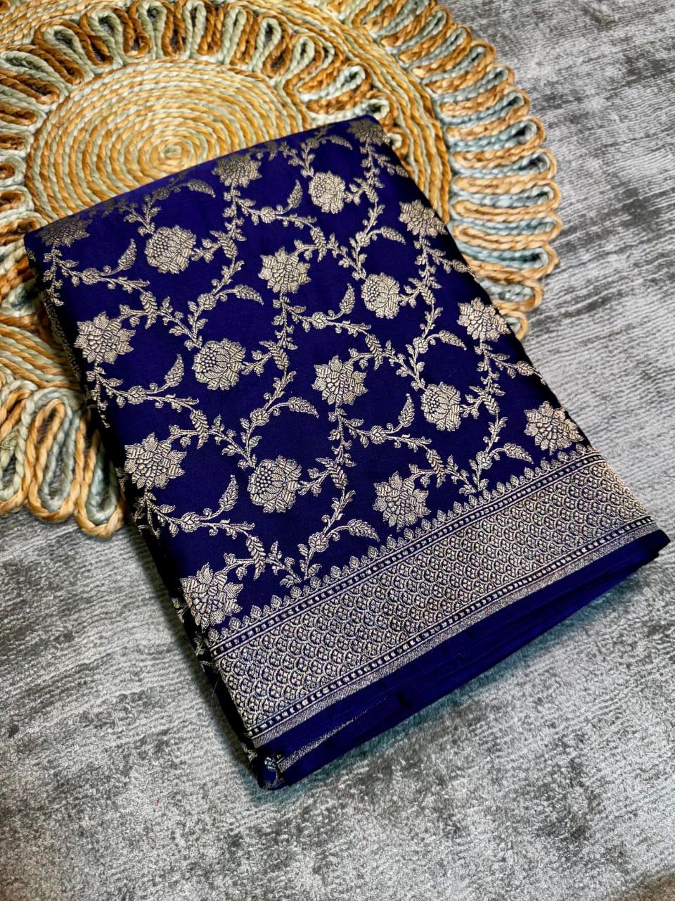Banarasi Pure Mashroo Silk Saree - Red, Blue, Peacock Green