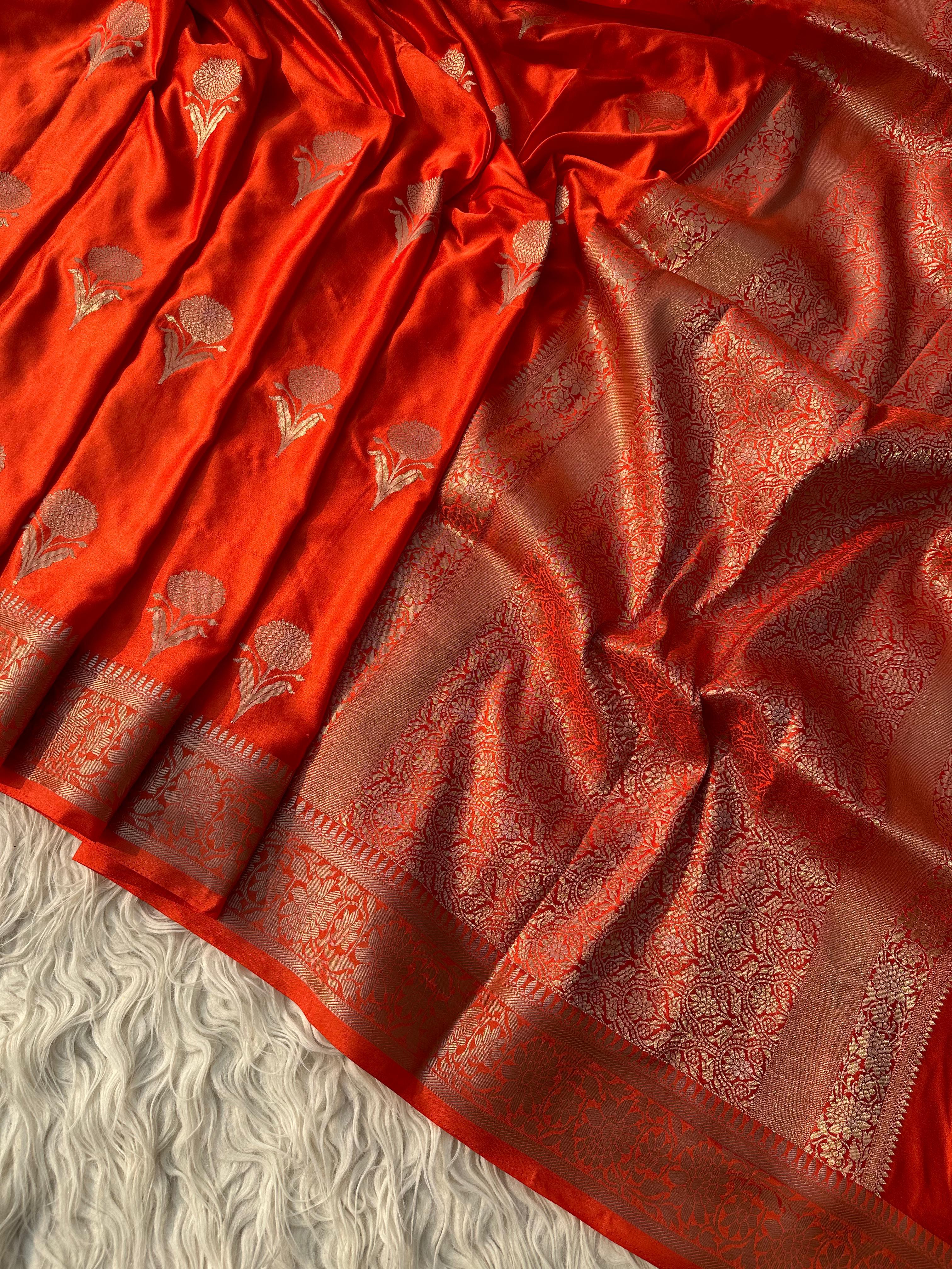 Banarasi Pure Mashroo Silk Saree - Blue, Black , Red