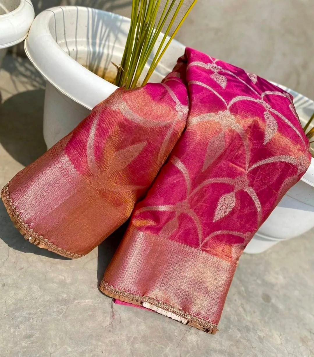 Banarasi katan tissue crushed silk saree