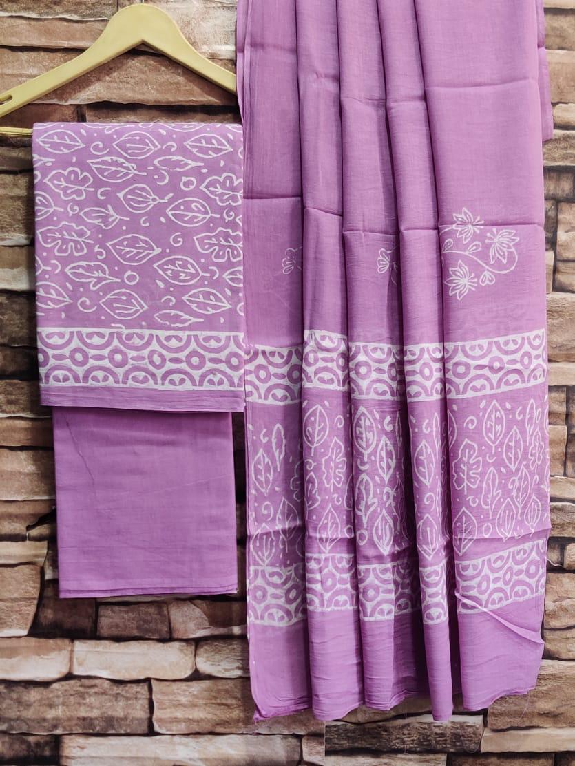 Pure hand block Cotton Bagru- Unstitched 2 piece Suit Material Purple