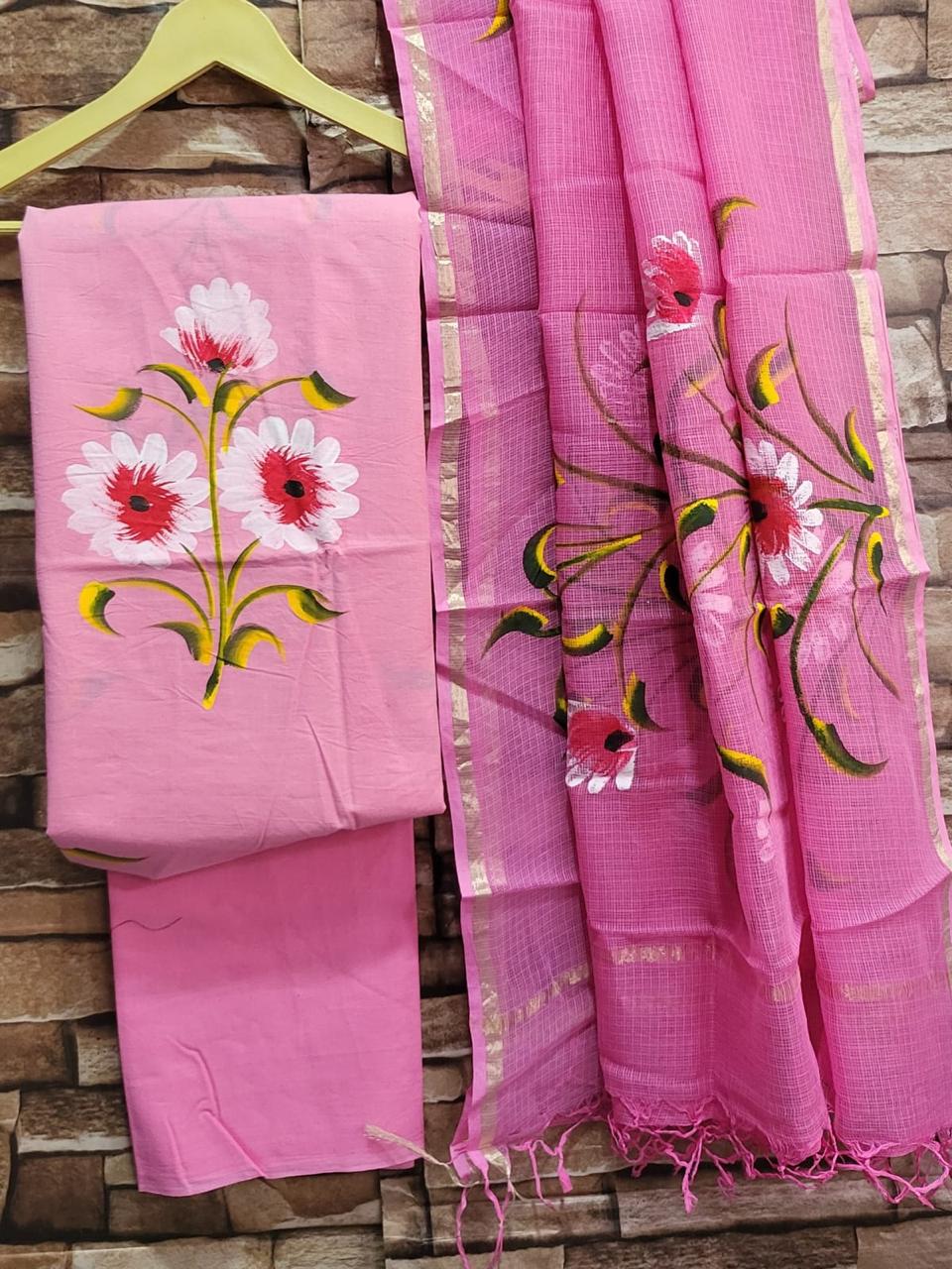 Hand painted Suit materials with Kota Doria Dupatta