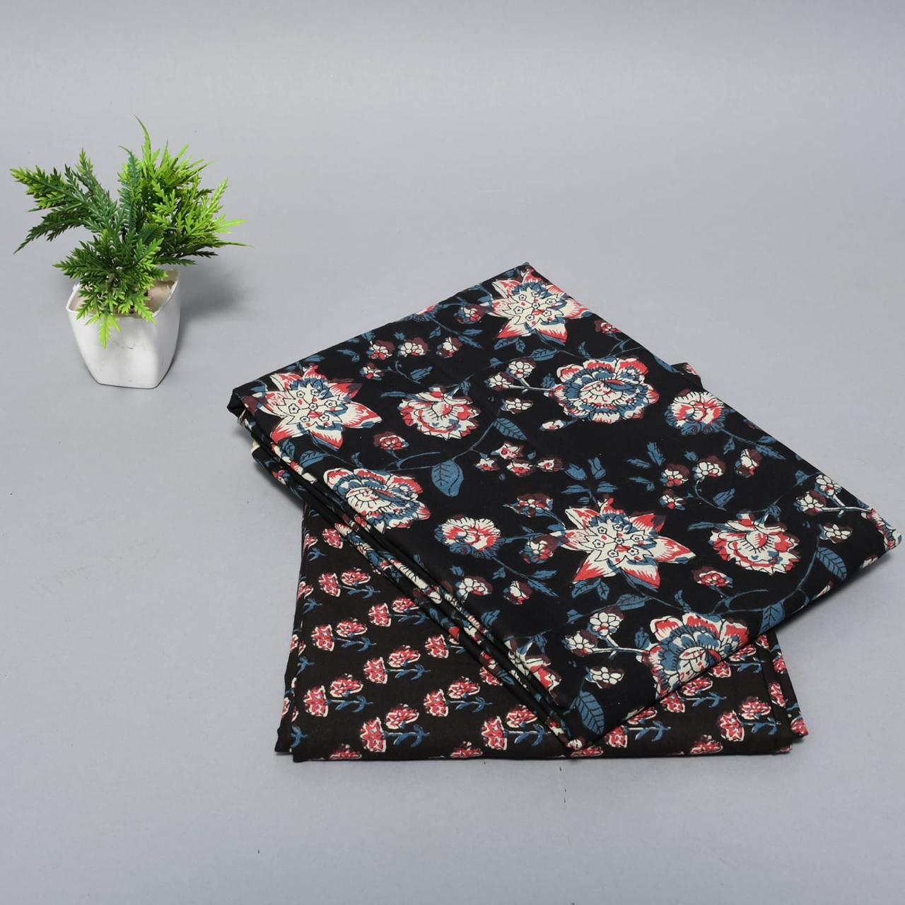 Pure hand block Cotton Bagru- Unstitched 2 piece Suit Material Dark Shade