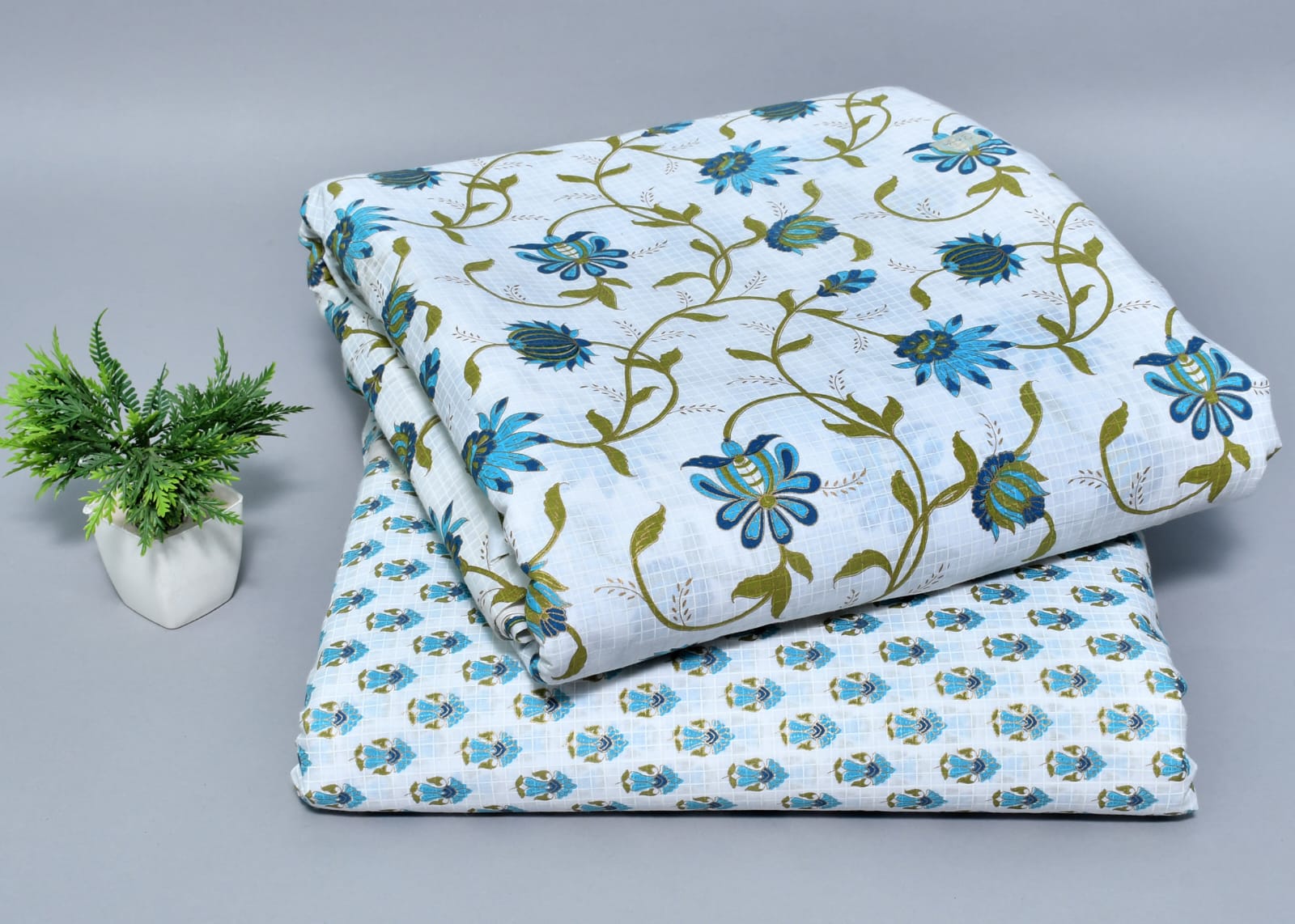Pure hand block Cotton Bagru- Unstitched 2 piece Suit Material Light Shade