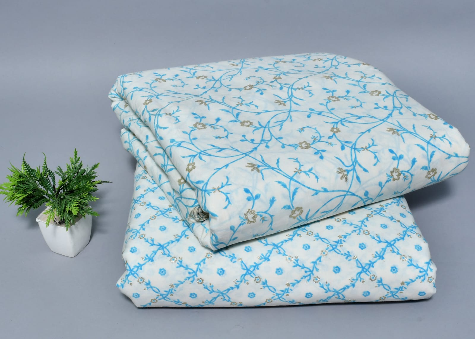 Pure hand block Cotton Bagru- Unstitched 2 piece Suit Material Light Shade