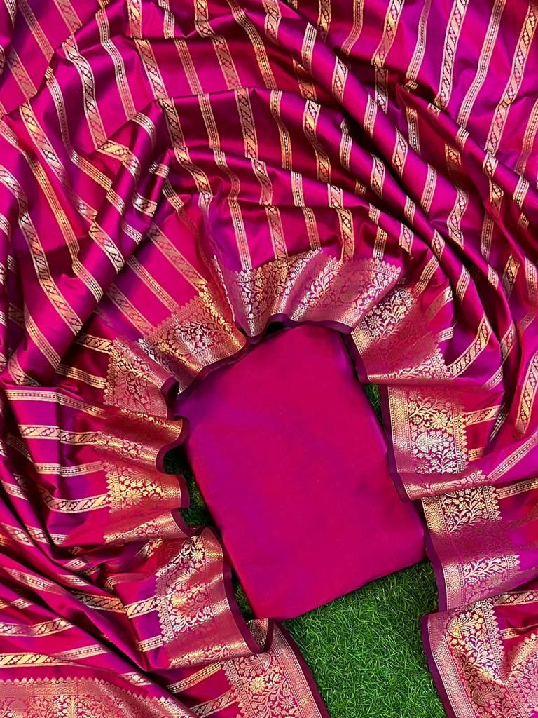 Banarasi Katan Silk Mix Unstitched Suit Material - Red, Blue , Black Dark Shades (Various Colours available) (Copy)