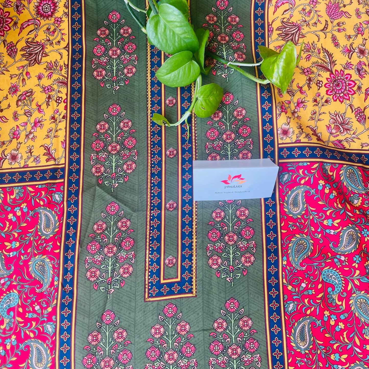Pure Soft Cotton Unstitched Sindh Style Punjabi Suit Material - Green and Black (Various colours available)