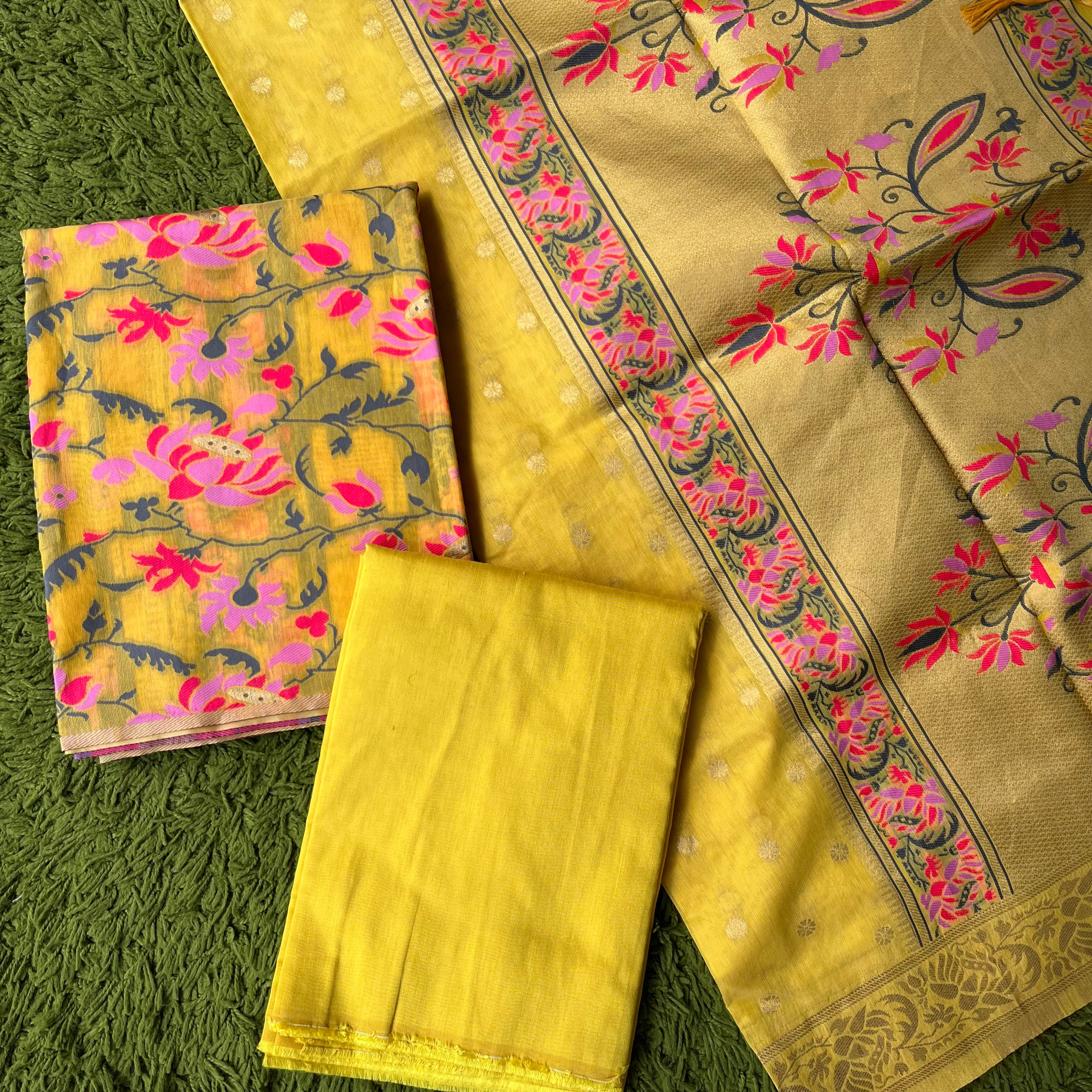 Banarasi Cotton Silk Unstitched Salwar Suit Fabric - (Different Colours Available)