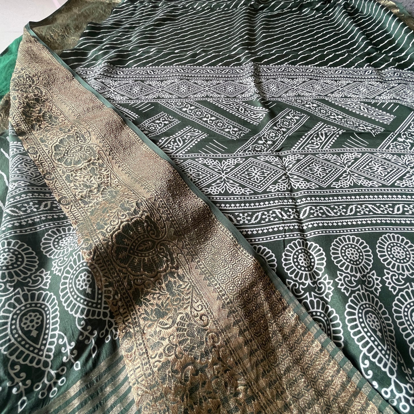 Dola Silk With Leheriya Print- Bottle Green, Red, Hot Pink, Rani Pink, Blue