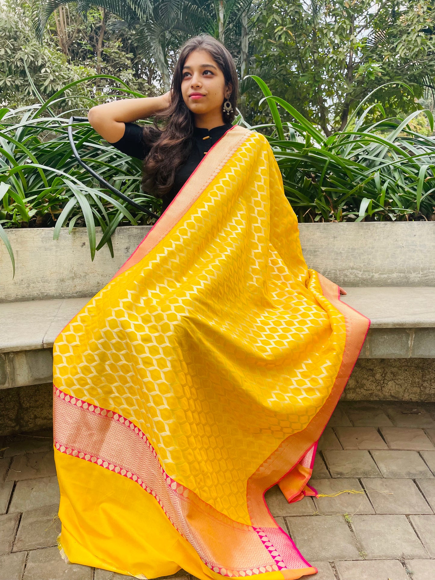 Banarasi Cotton Silk Mix Woven Dupatta with Jari - Yellow and Gold