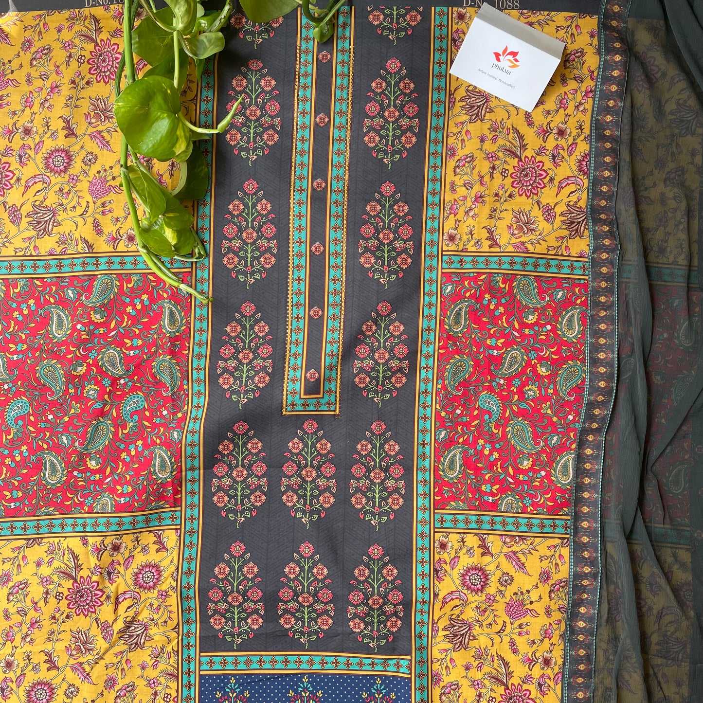 Pure Soft Cotton Unstitched Sindh Style Punjabi Suit Material - Green and Black (Various colours available)