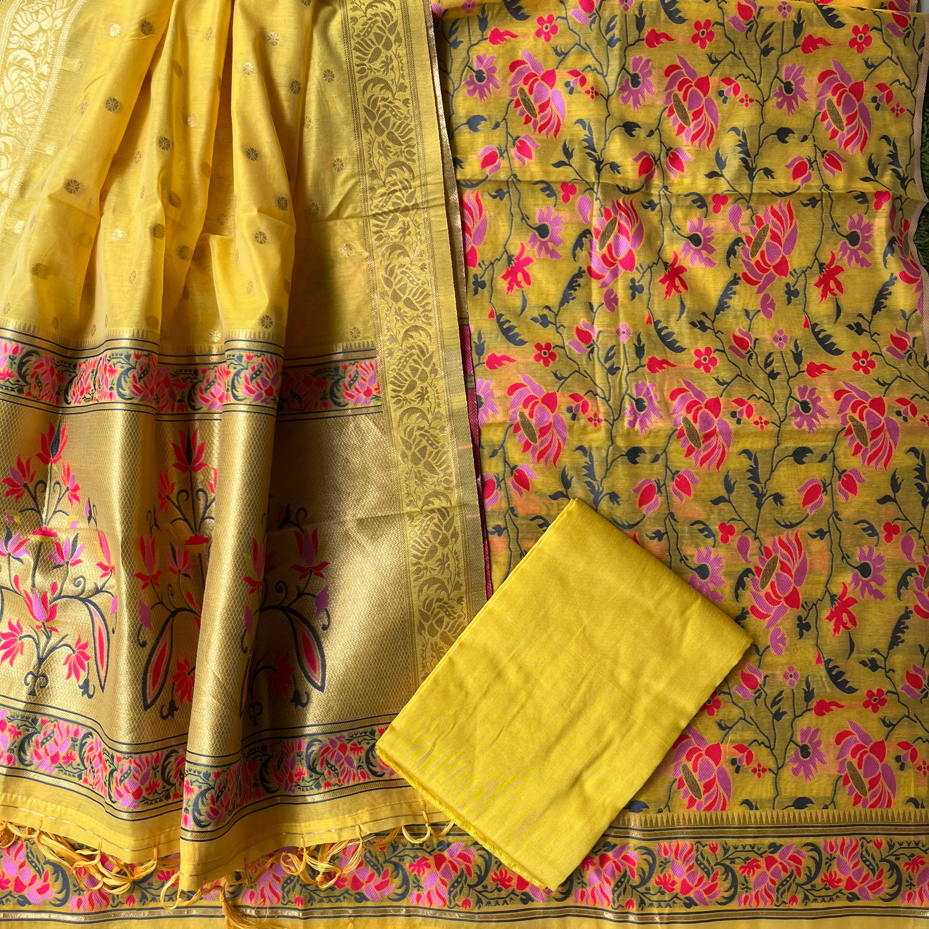 Banarasi Cotton Silk Unstitched Salwar Suit Fabric - (Different Colours Available)