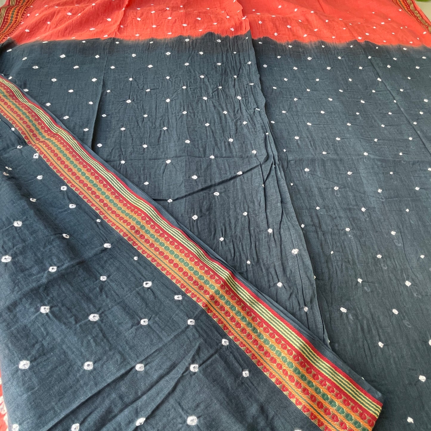 Hand Tied Pure Soft Cotton Bandhani Unstitched Salwar Suit Fabric - Pink and Navy Blue