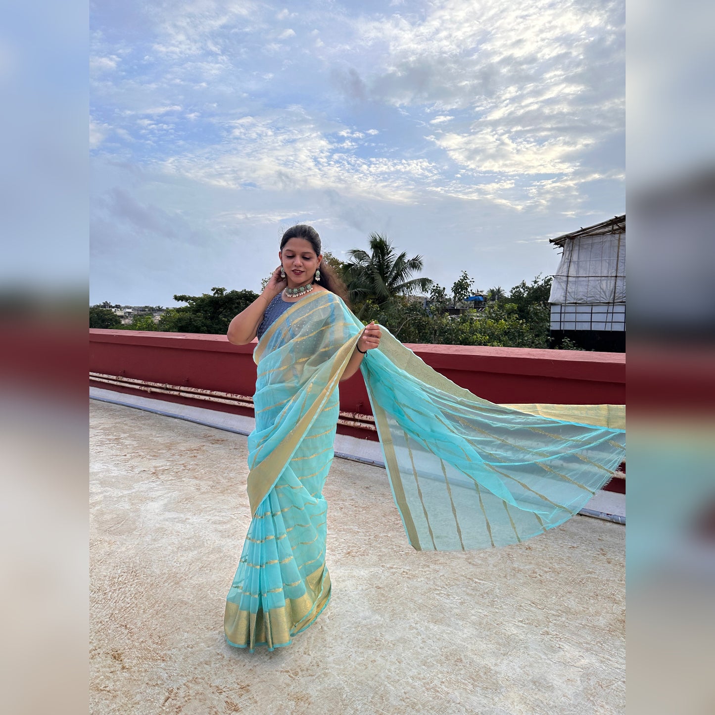 Banarasi Kora Silk Organza Saree- Blue, Black, Yellow, Green, Red, Pink.