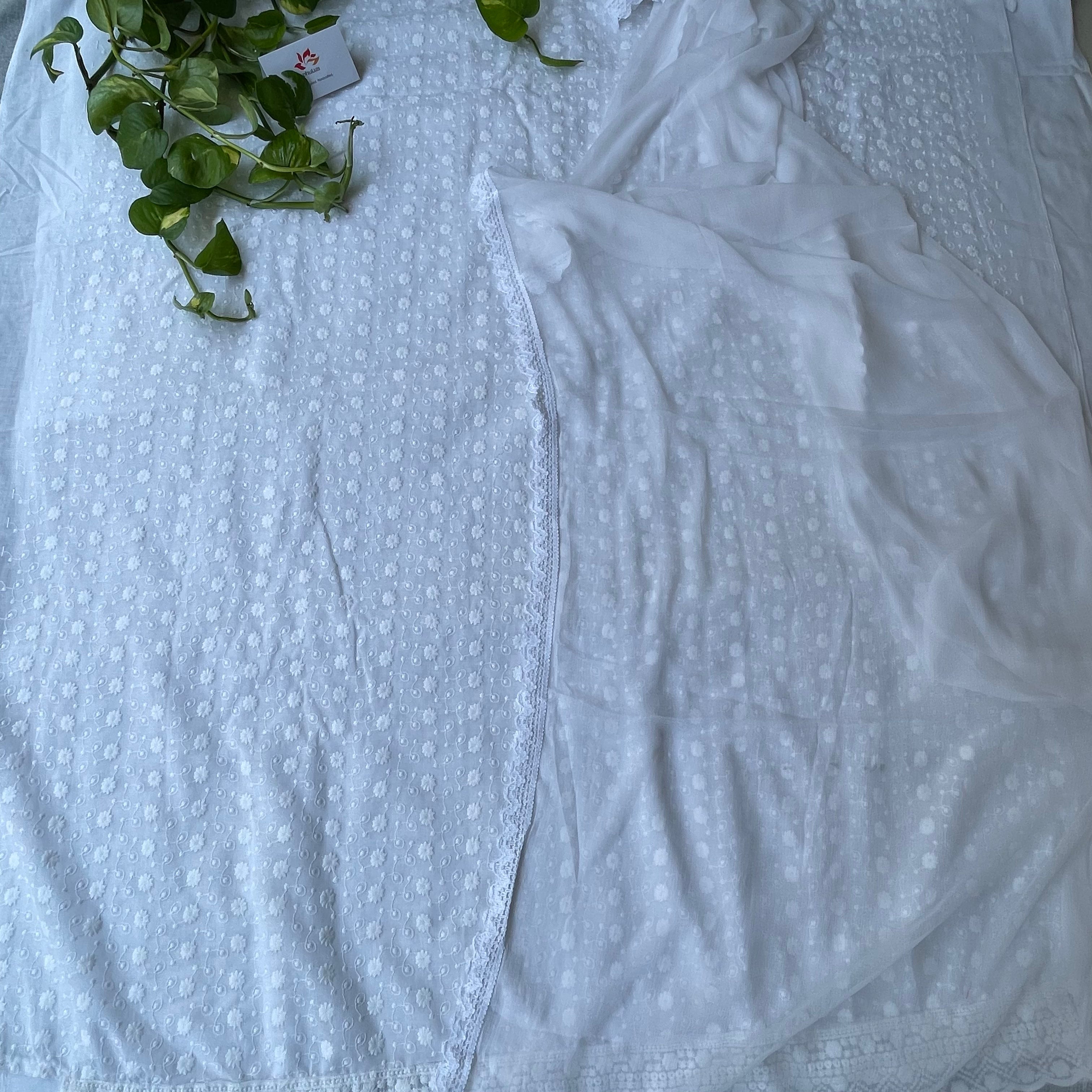 Pure Soft Cotton Unstitched Dyeable Suit Material - White (Can be dyed in any colour of your choice)