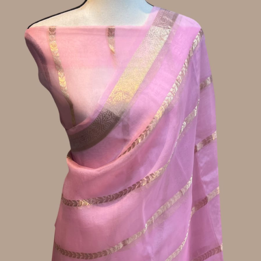 Banarasi Kora Silk Organza Saree- Blue, Black, Yellow, Green, Red, Pink.