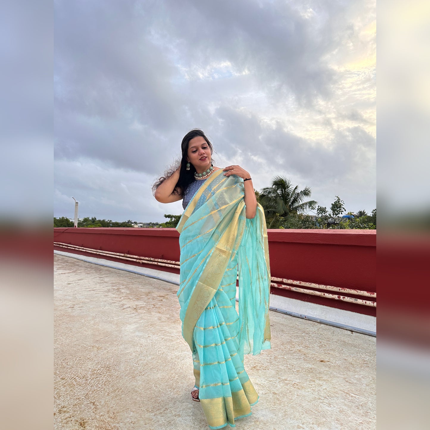 Banarasi Kora Silk Organza Saree- Blue, Black, Yellow, Green, Red, Pink.