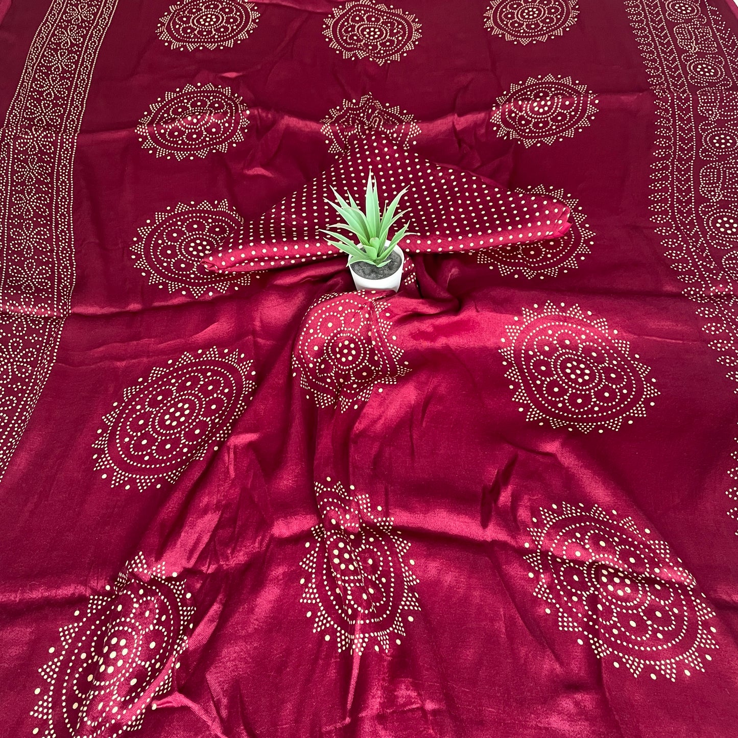Modal Silk Ajrakh Saree With Natural Dyes - Blue, Maroon, Mustard Yellow, Magenta Pink,Bottle Green, Brown, Pink.