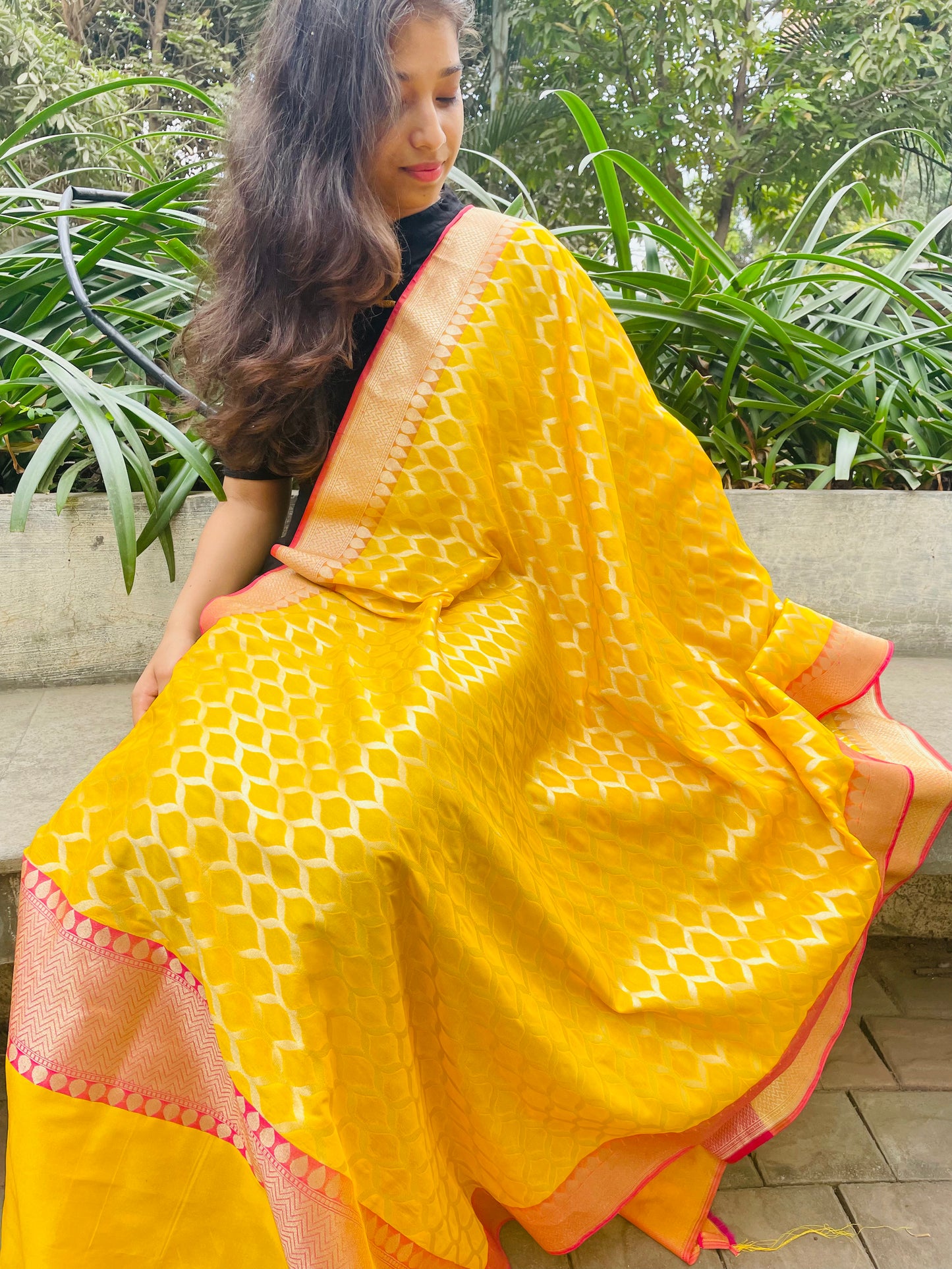 Banarasi Cotton Silk Mix Woven Dupatta with Jari - Yellow and Gold