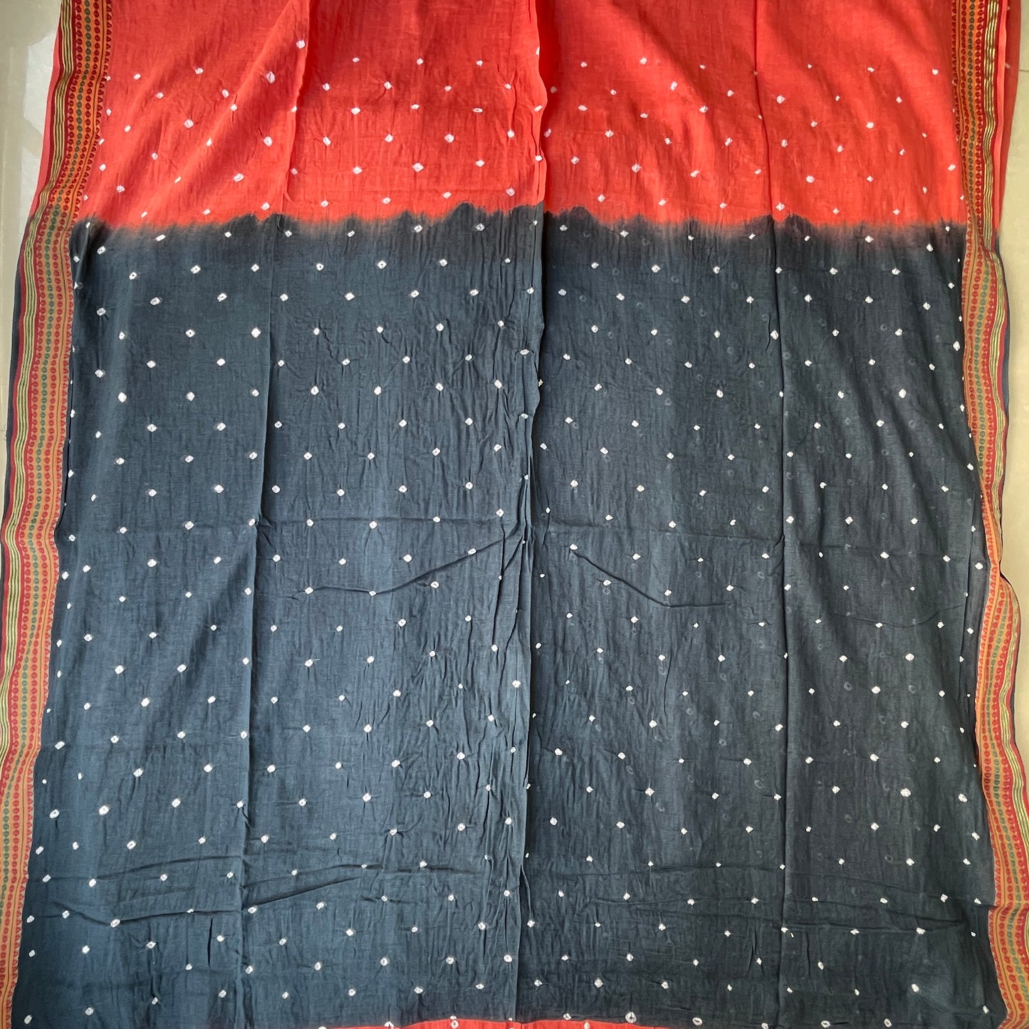 Hand Tied Pure Soft Cotton Bandhani Unstitched Salwar Suit Fabric - Pink and Navy Blue